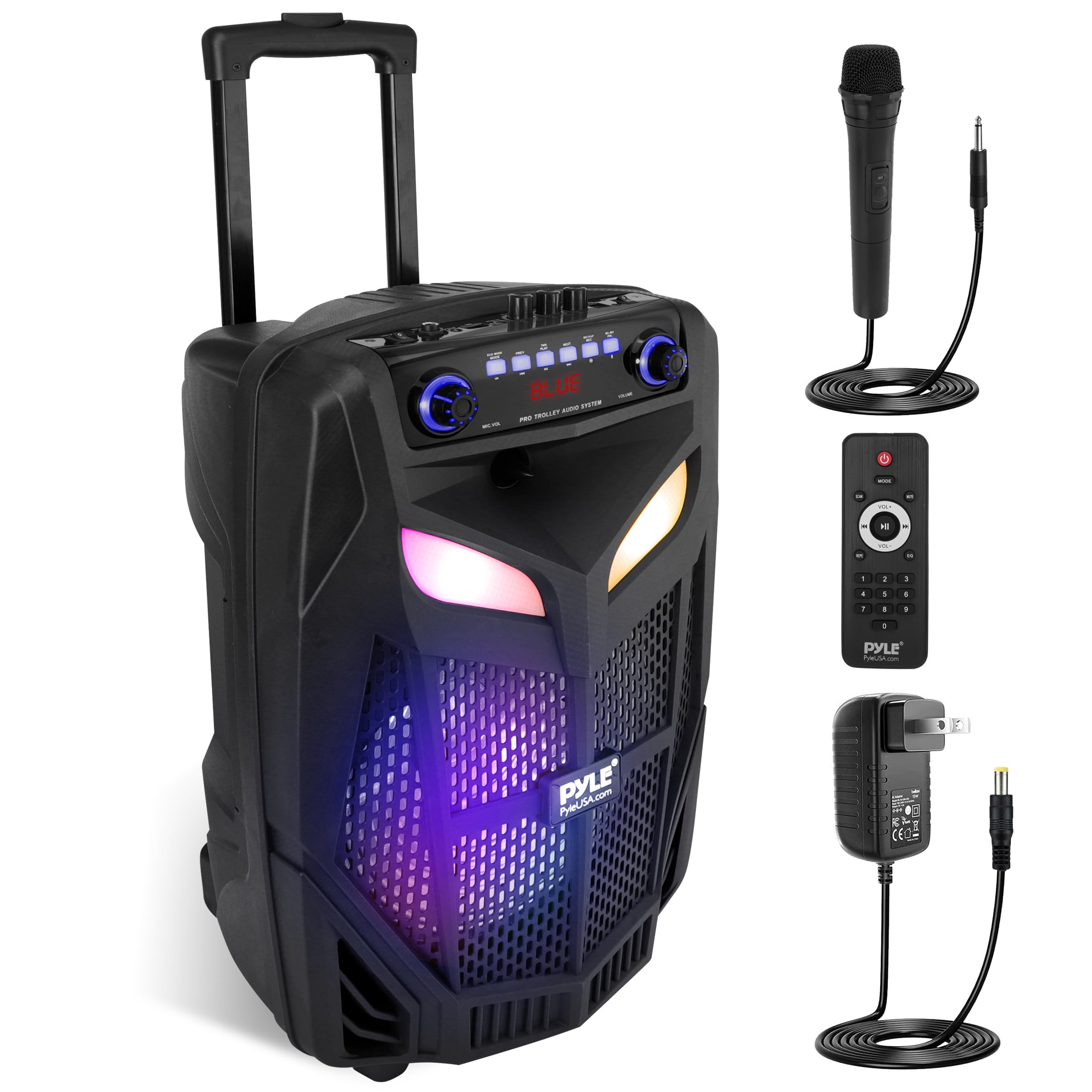 Pyle Portable Bluetooth PA Speaker System-800W 12” Indoor/Outdoor Bluetooth  Speaker Portable PA System-Party Lights, USB SD Card Reader,FM Radio