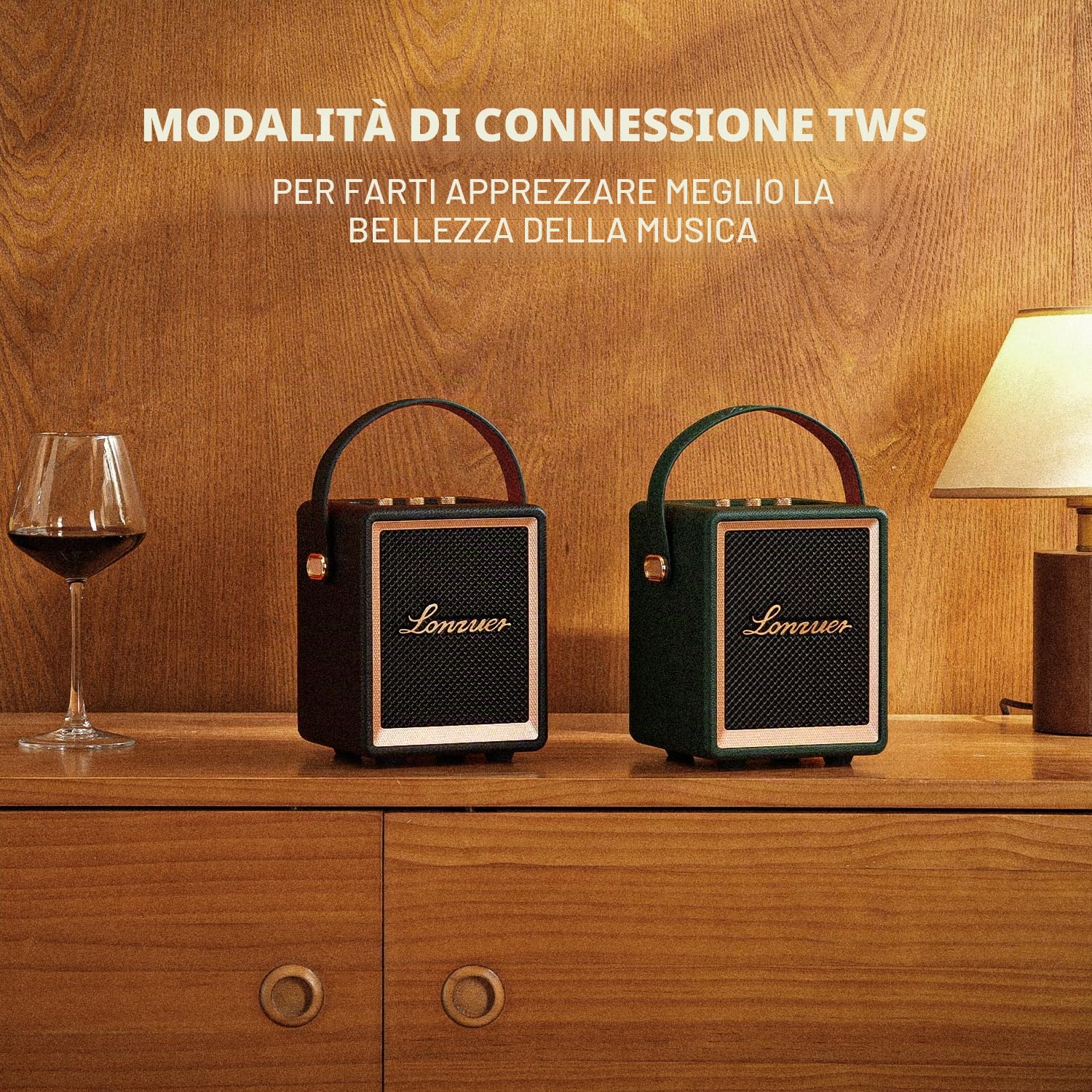 Altoparlante Bluetooth,Retro Portatile Altoparlante, BT5.3, 40 W con batteria da 5000 mAh, oltre 10 ore di lettura, senza fili in legno altoparlante con maniglia per campagna interna ed esterna (verde