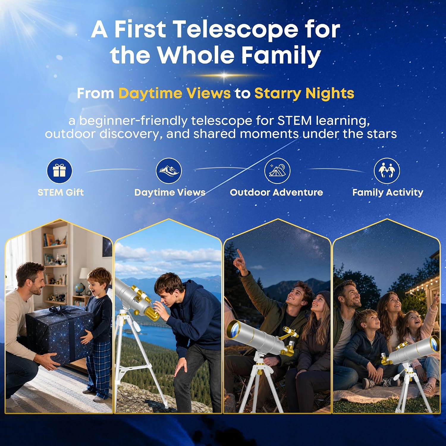 UncleHu Telescope for Adults High Powered, 90mm Aperture 600mm Refractor Astronomical Telescope for Beginners, Portable Travel Telescope Kit with Folding Stool&Tripod&Phone Adapter&Carrying Bag