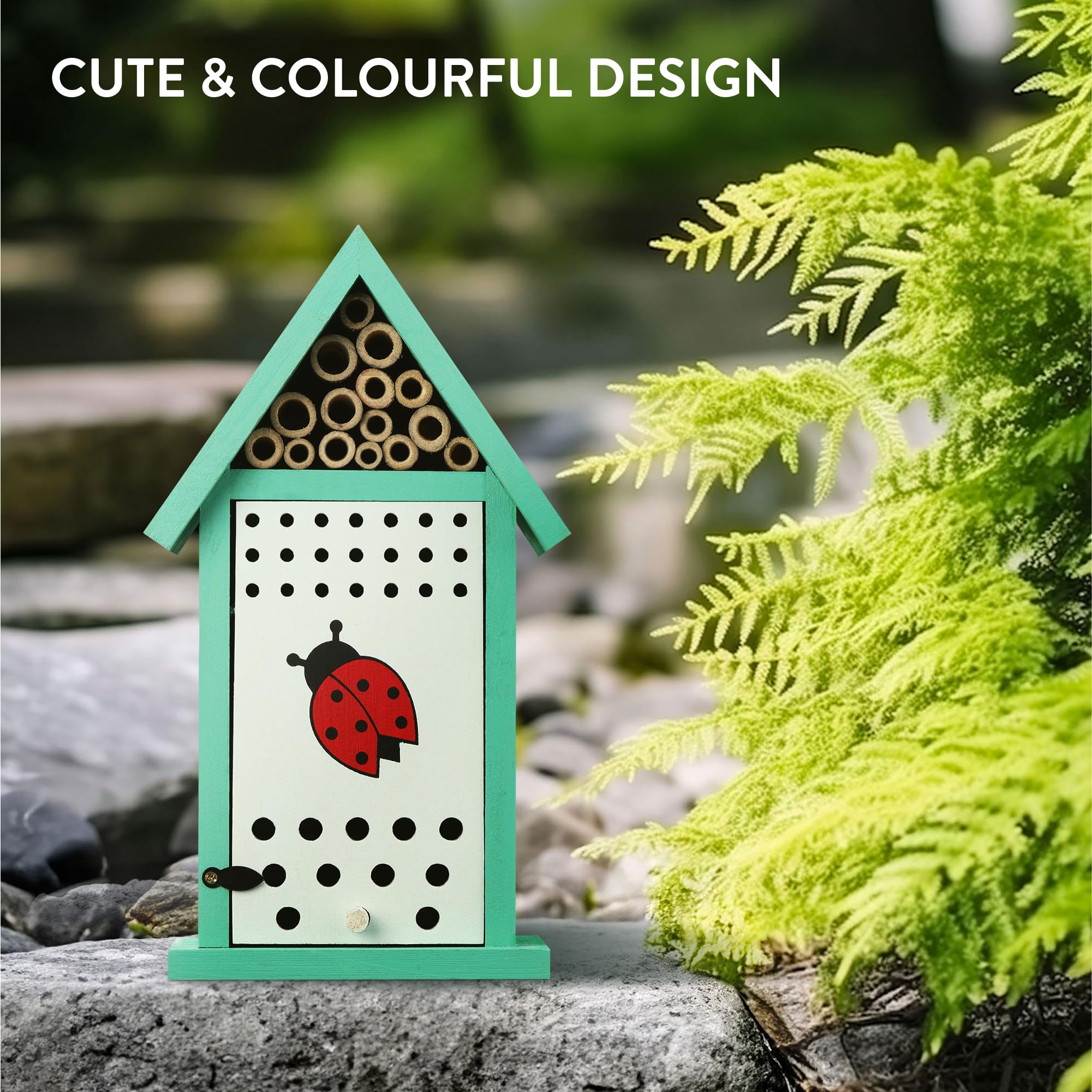 Casetta Per Coccinelle In Legno - Hotel Insetti, Bianco E Blu, Per Giardino, Con Istruzioni