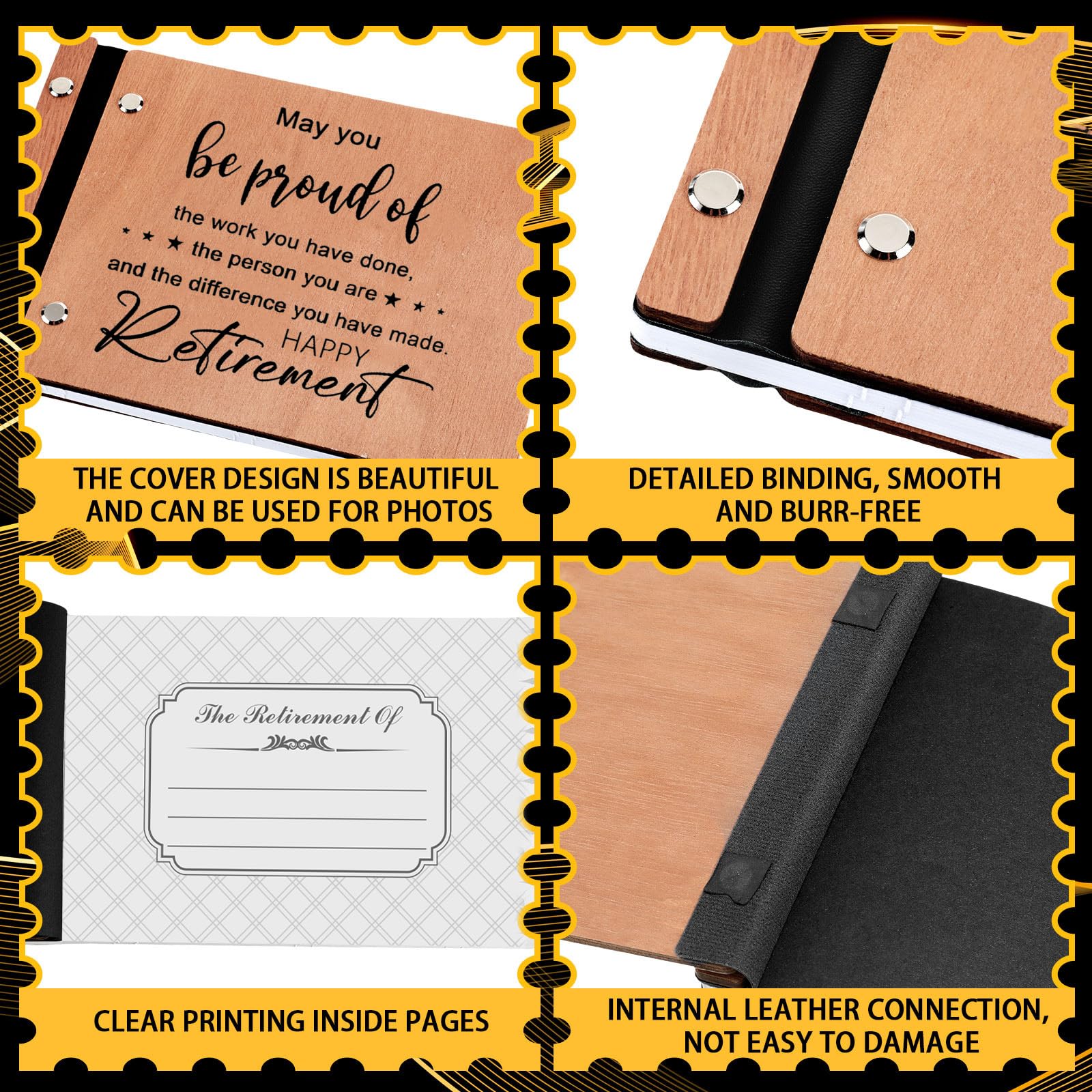 Skyygemm Libro de invitados de madera para jubilación con bolígrafo de firma, decoración de fiesta de jubilación, suministros de jubilación, regalos de jubilación para mujeres y hombres, consejos y
