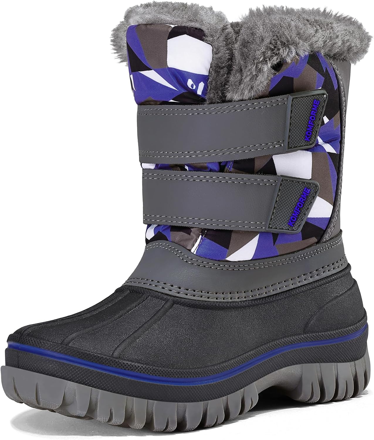 K KomForme Boys Girls Snow Boots Water-resistant Warm Faux Fur Lining Slip Resistant Winter Shoes (Toddler/Little Kid/Big Kid)
