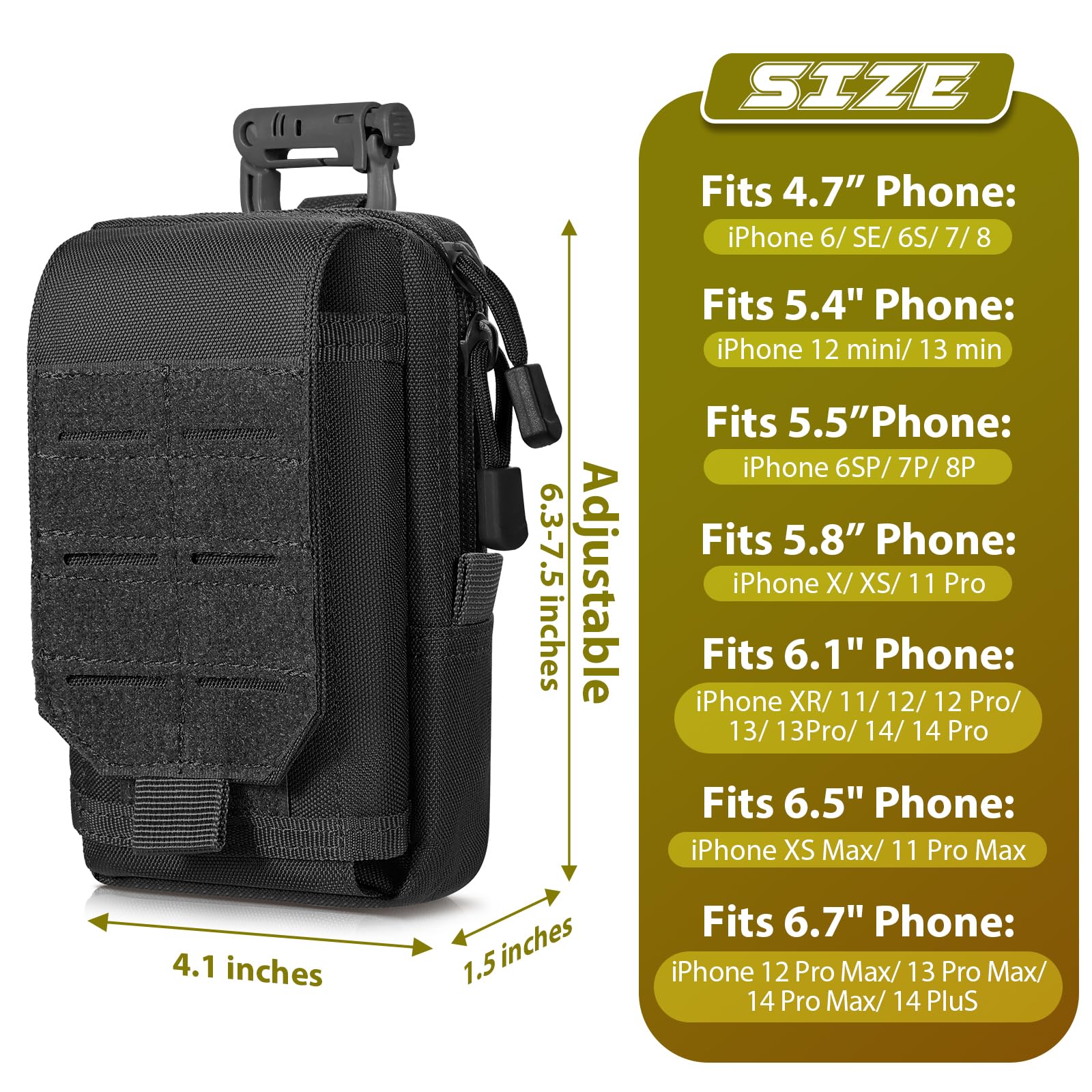 SOWHUP Tactical Molle Pouch Cell Phone Pouch Holster Small Utility EDC Pouch Gadget Organizer Bag with Tactical Key Ring Holder and U.S.A Flag Patch (Black1)