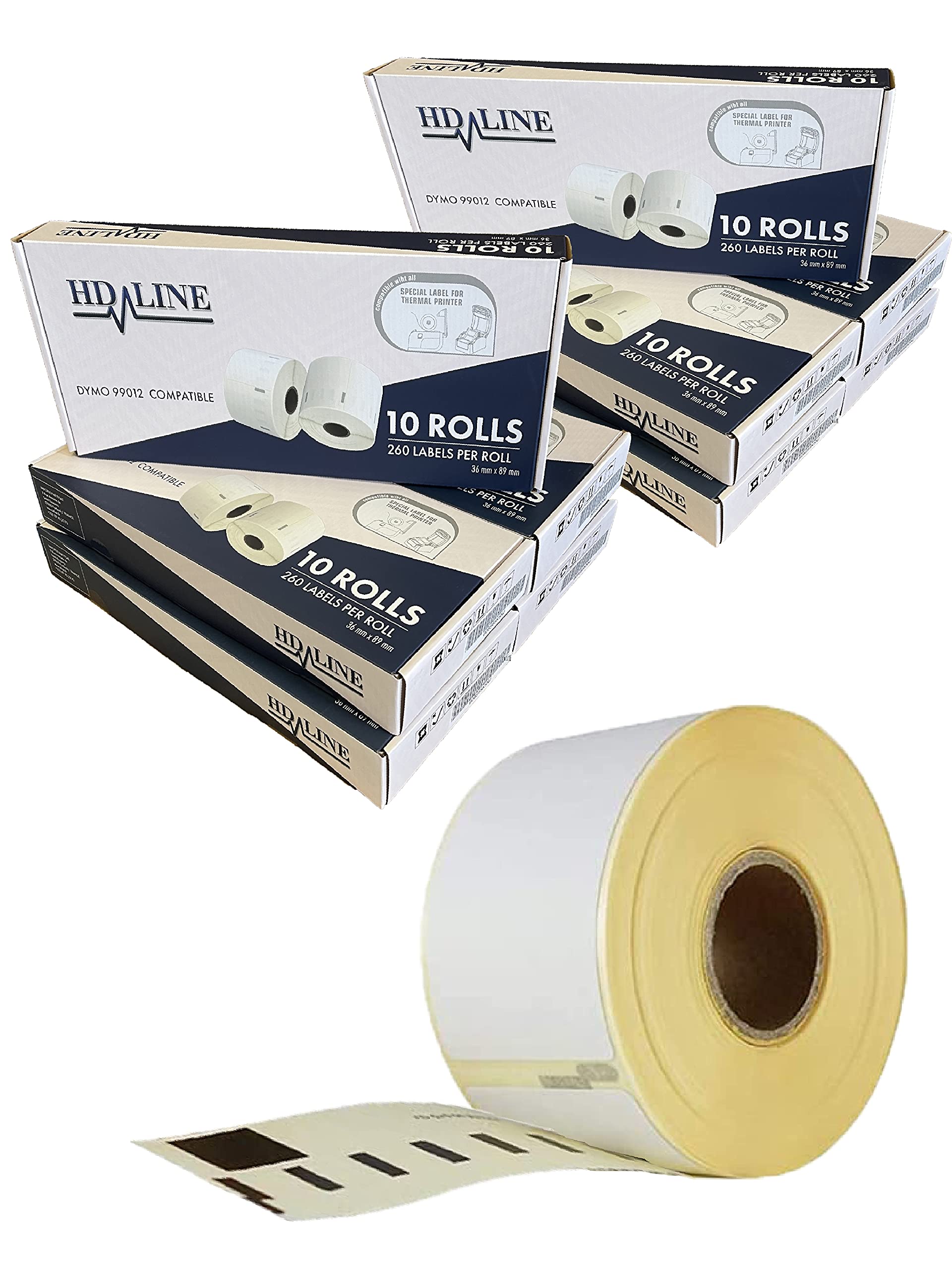hd-line Etiketten für Labelwriter 99012-100 Rolle Pack Etiketten x 260 St. Je Rolle = 26000 Etikette, Selbstklebend, Kompatibel für hd-line Labelwriter & Seiko Etikettendrucker, 89 X 36 mm