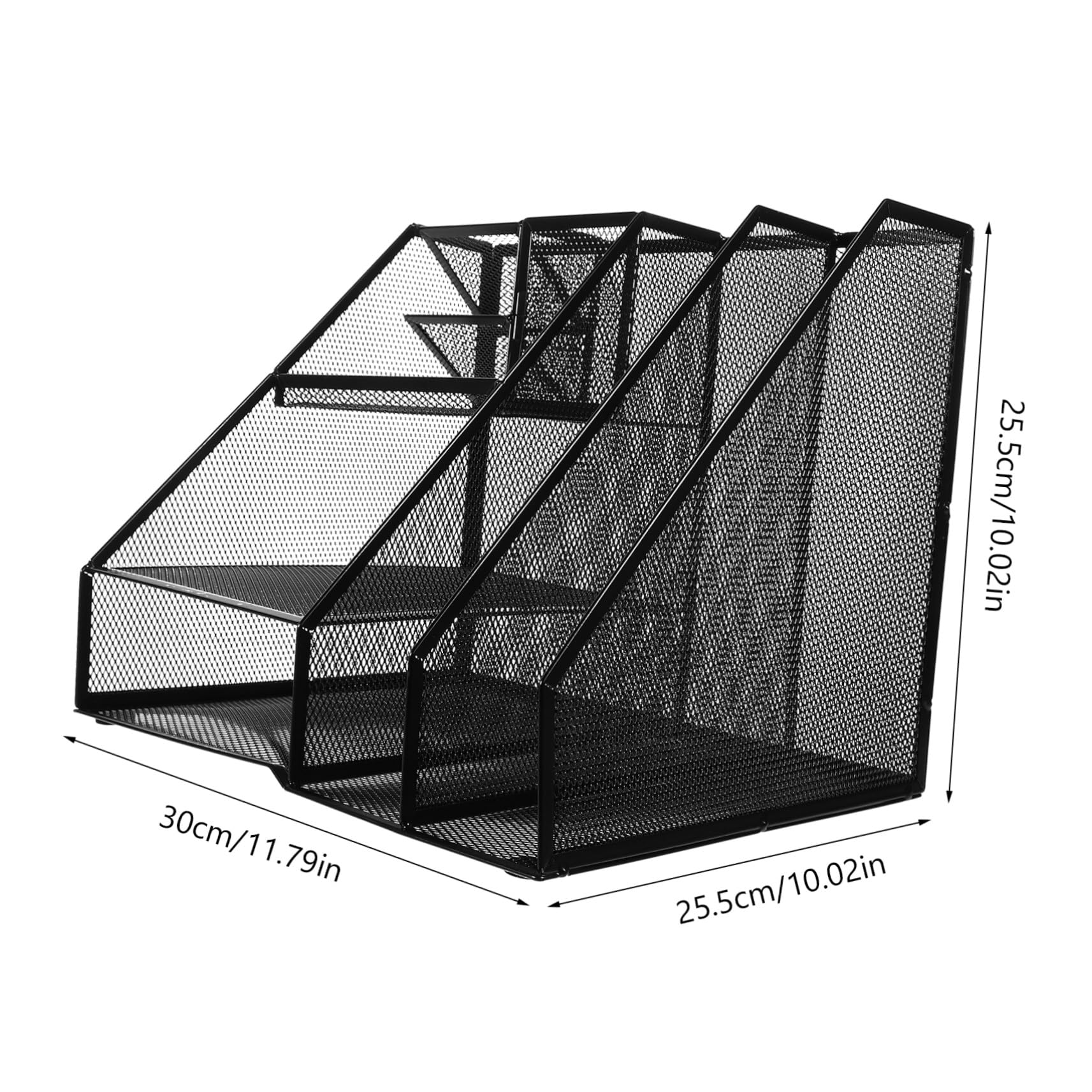 Schwarzer Schreibtisch Aktenhalter aus Eisen mit Großem Stauraum 2 Fächer und 3 Ebenen Linksseitiger Stiftehalter Multifunktionaler Büro Organizer für Office Einsatz