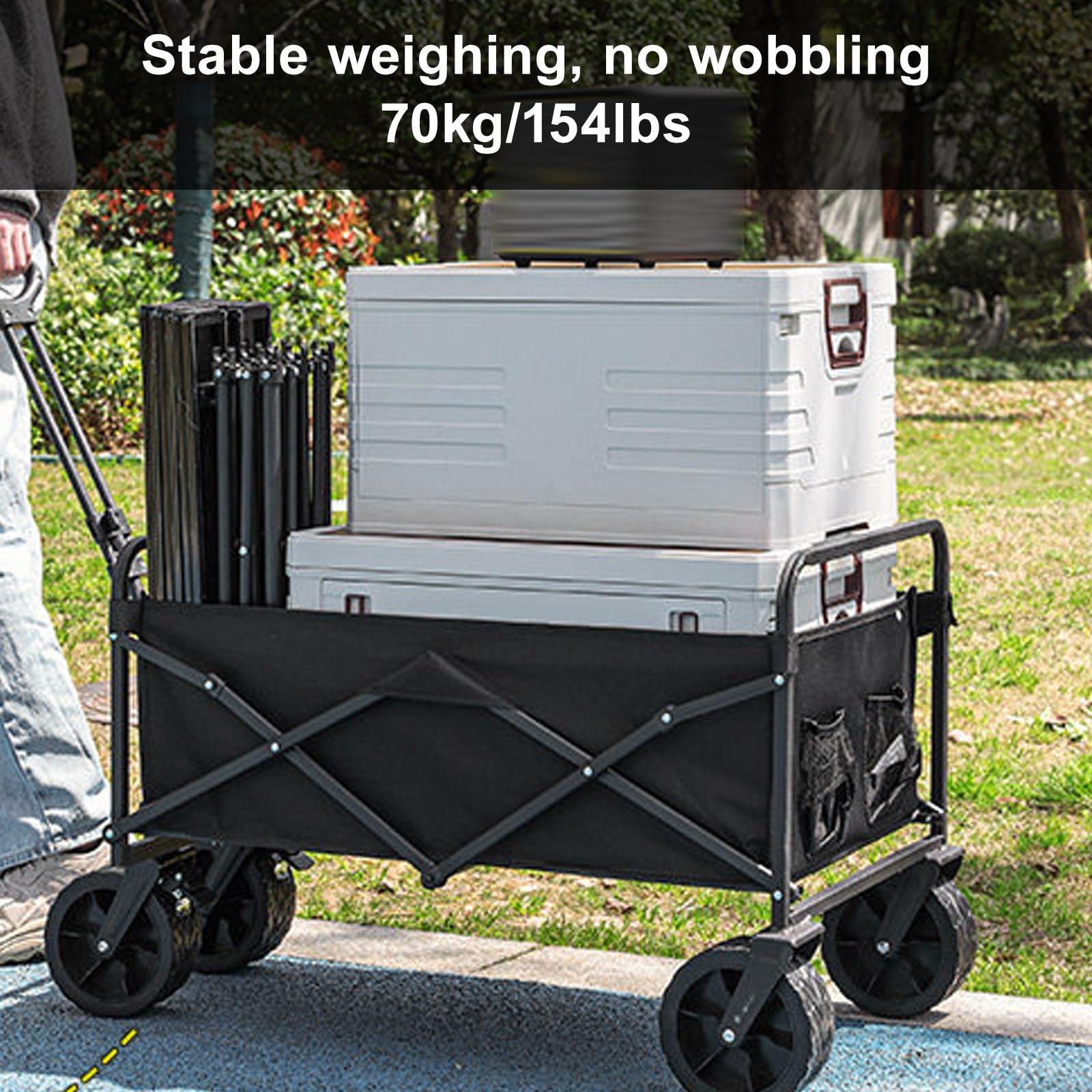Carrello Pieghevole con Tavolo Carro Attrezzi Robusto Campeggio Giardino | Carrello Pieghevole con Tavolo Carro Attrezzi Robusto con Sponda per Mercatini Campeggio Giardinaggio(Black)