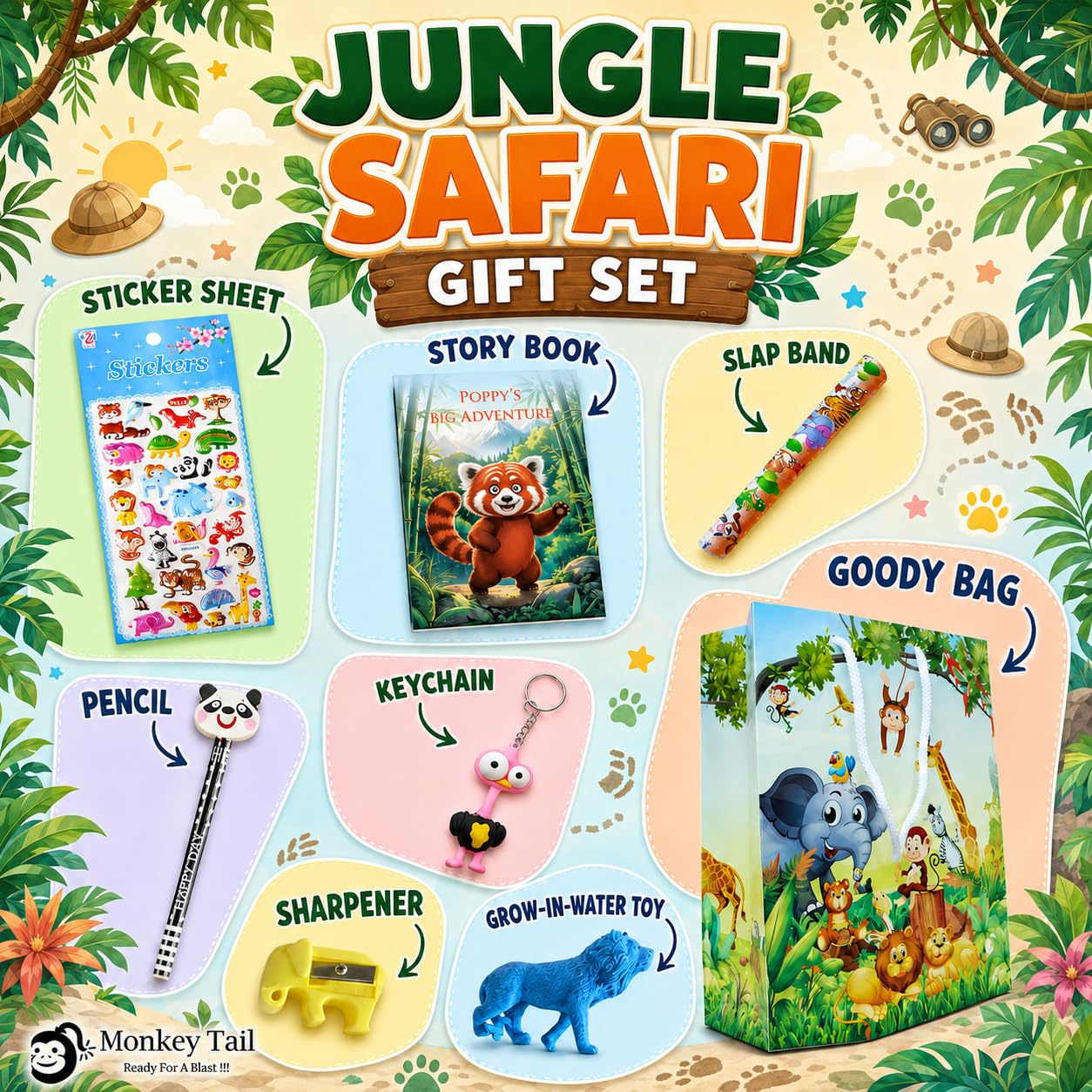 MONKEYTAIL 80 Pcs Jungle Safari Animal Combo Pack as Birthday Return Gifts for Kids of All Age Group