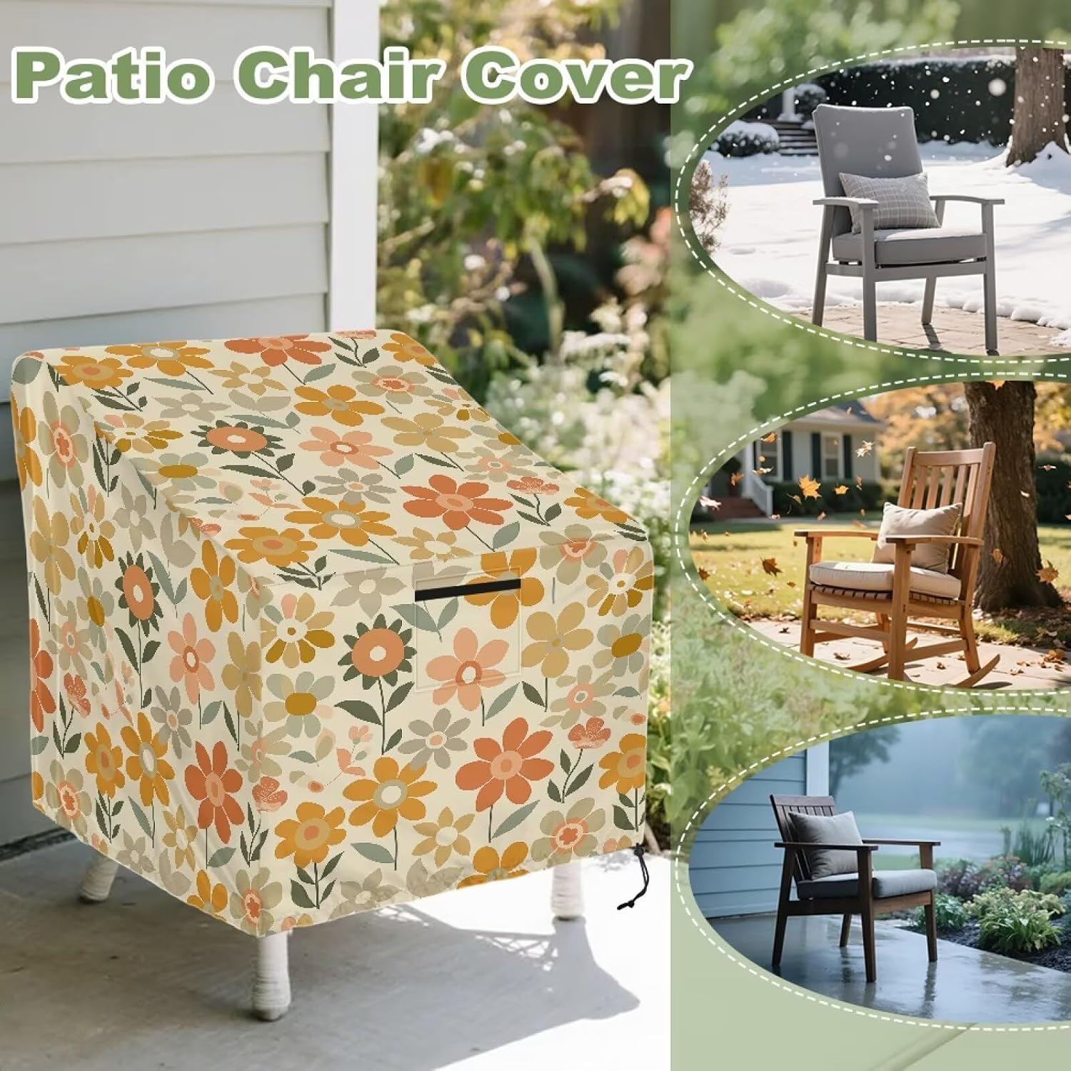 Daisy Floral Outdoor Swivel Lounge Chair Cover 1 Pack, Waterproof Heavy Duty Outdoor Chair Covers, Patio Furniture Cover Lawn Chairs Covers