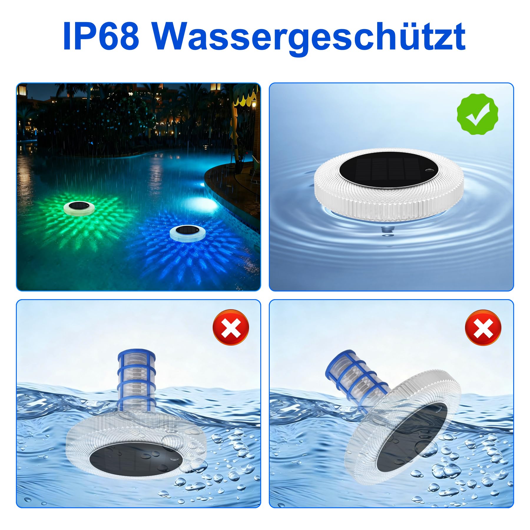 sylvwin Solar Pool Ionisator mit Kupferanoden, Schwimmender Wasserreiniger mit Kupferanode für Schwimmbäder, Solar Poolbeleuchtung, RGB Solarleuchten, Wasserreiniger Für Pools Und Spas