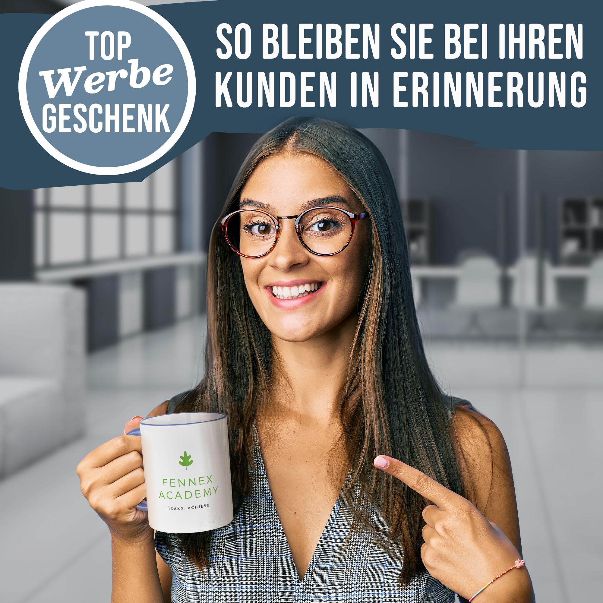 Tassendruck Firmen-Tassen 48 Stück mit eigenem Logo gestalten - Geschenke zum Firmenjubiläum, für Kollegen, Merchandise, B2B | Personalisierte Fotogeschenke - Rand & Henkel Cambridge Blau, 300 ml