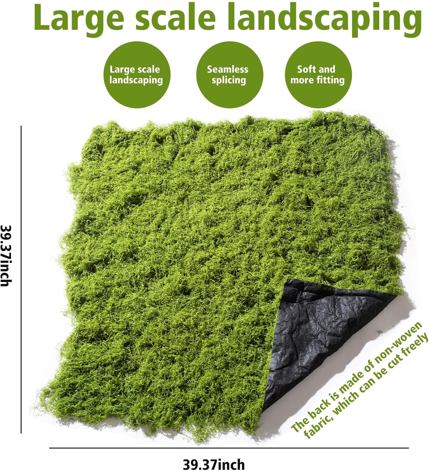 Artificial Moss mat, Green, 39.37 x 39.37 inches (Light Green), Waterproof Indoor and Outdoor Decorative Moss mat, Fake Moss wall Decorative Flower Decoration for Craftsmanship