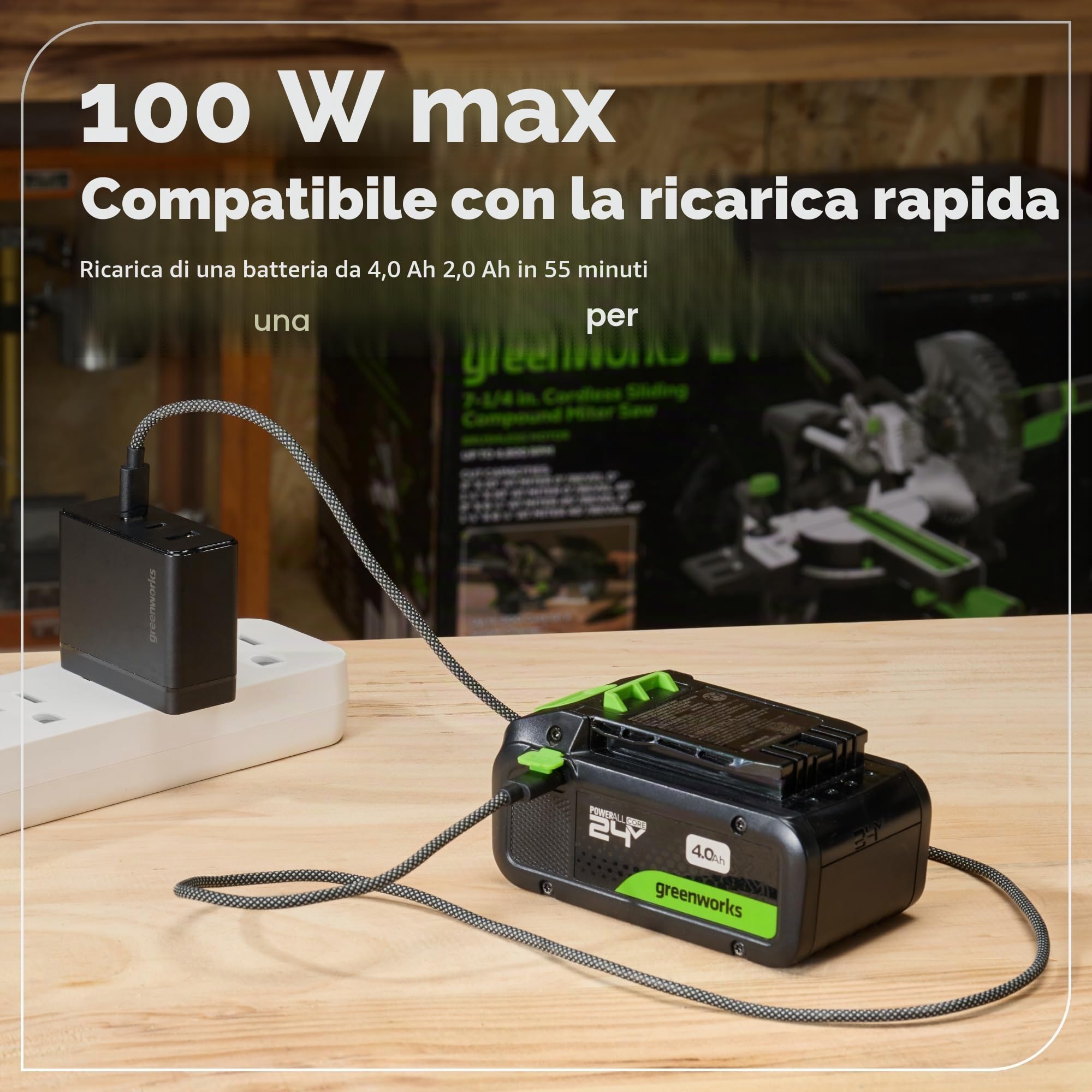 Greenworks 24V Trapano Avvitatore a Batteria 45Nm + 220Nm Avvitatore a impulsi a batteria Brushless, (2) batterie USB-C 2.0Ah (12.000mAh) e caricatore veloce USB-C da 65W (3 porte) CK321