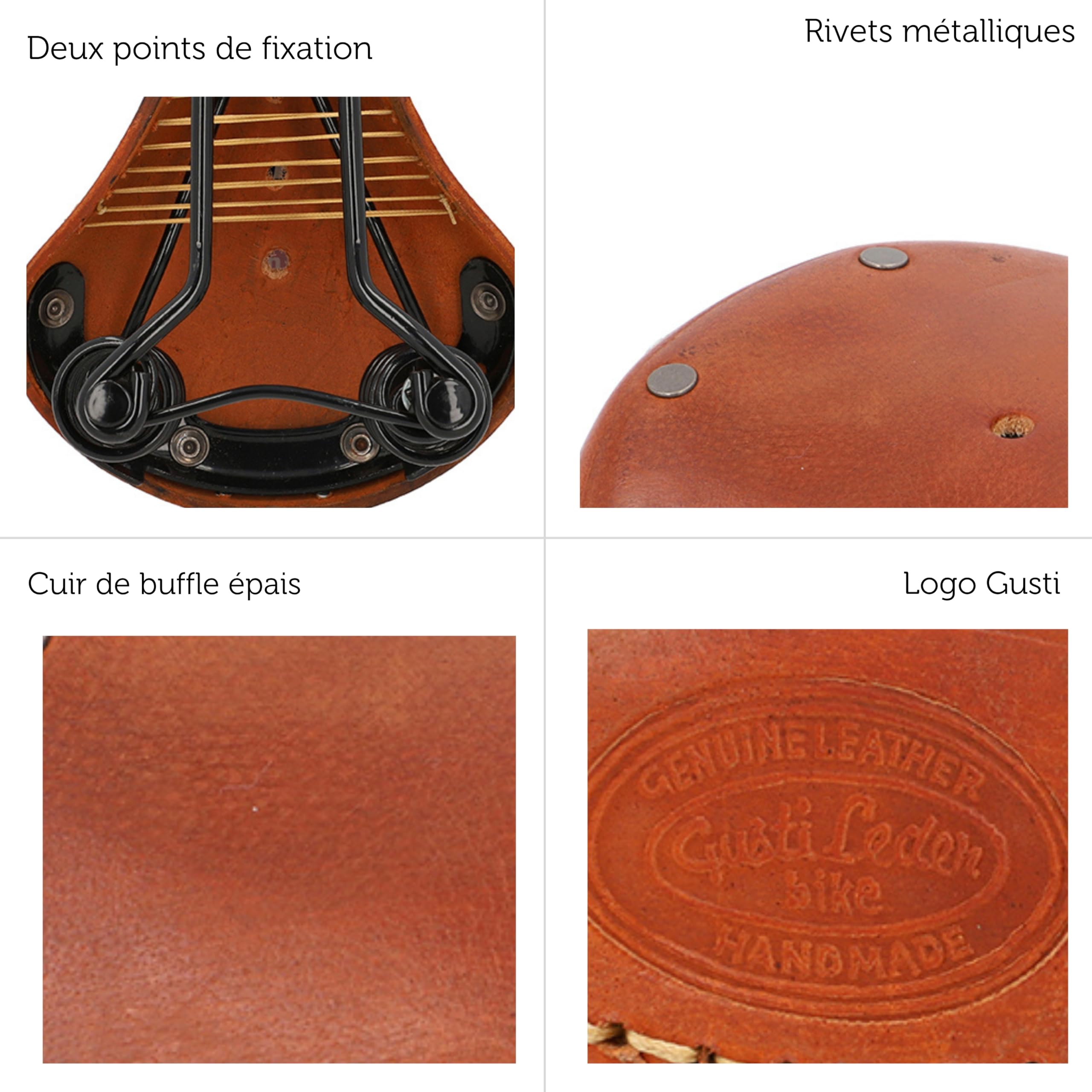 Gusti Michael M - Selle de vélo en cuir pour vélo de ville - Siège de vélo pour homme et femme - Marron