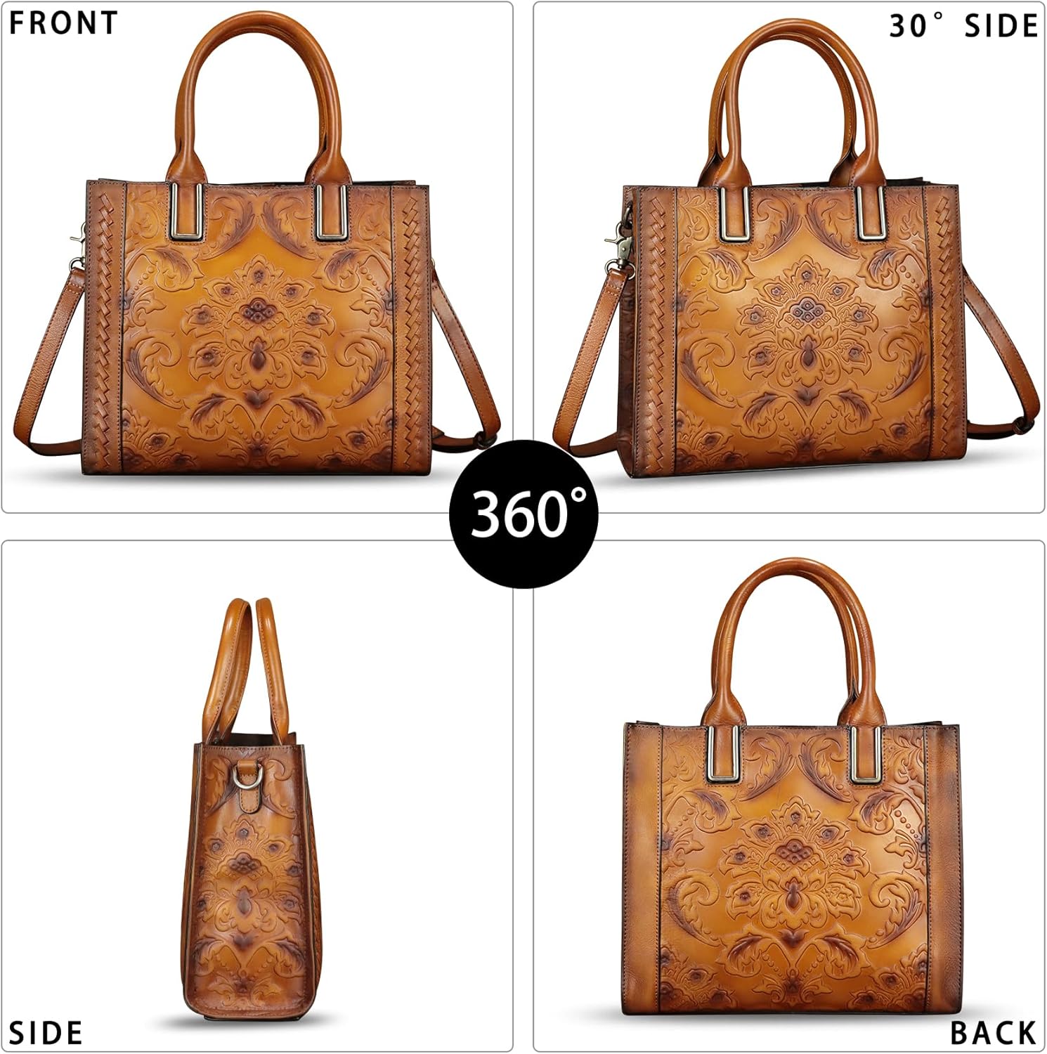 Genuine Leather Satchel for Women Embossed Handbag Top Handle Bags Handmade Purse Crossbody Tote Shoulder Bag - Image 5