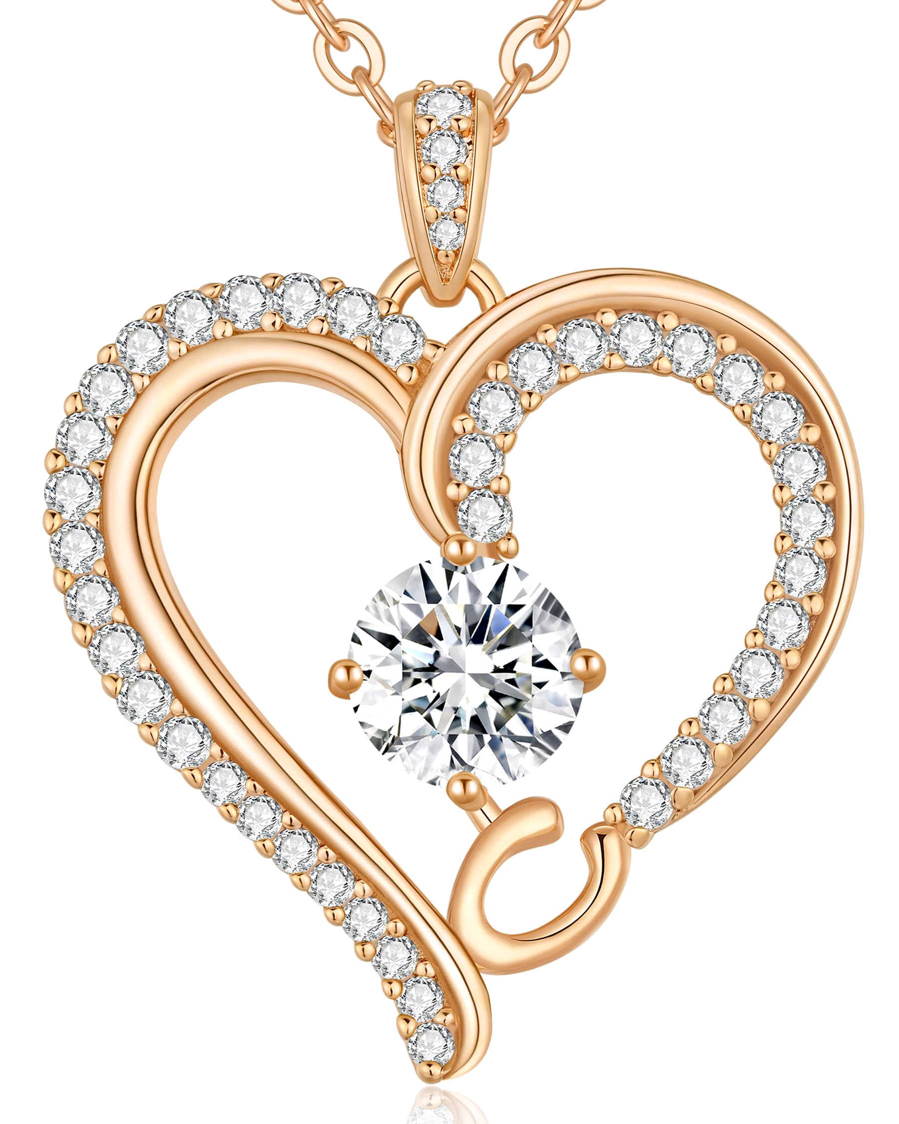 CDE Kette Damen mit Buchstabe Anhänger Herz Anhänger mit Zirkonia Schmuck Halskette für Frauen Geschenk für Freundin, Mama, Frau zum Geburtstag, Valentinstag Weihnachtsgeschenke
