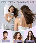 Sèche-Cheveux Ionique Haute Vitesse Cosy Companions, Moteur Sans Balai 150000 RPM pour Séchage Rapide en 2-5 Min, Sèche-Cheveux Léger Réduit les Frisottis & Dommages de Chaleur, avec Diffuseur & Embout, Argenté