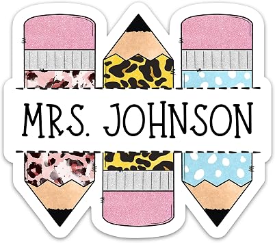 Custom Name Teacher Sticker, Vinyl Waterproof Customized Teacher Theme Decals, Personalized School Teacher Stickers for Laptop Water Bottle Notebook