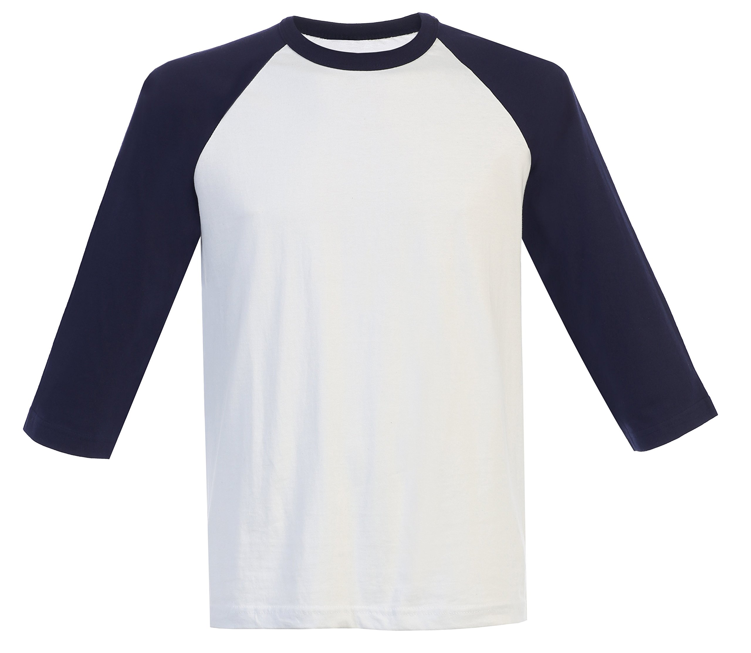 Men Baseball Athletic Crew Neck Reglan 3/4 Sleeve T Shirts WHT/NAVY M