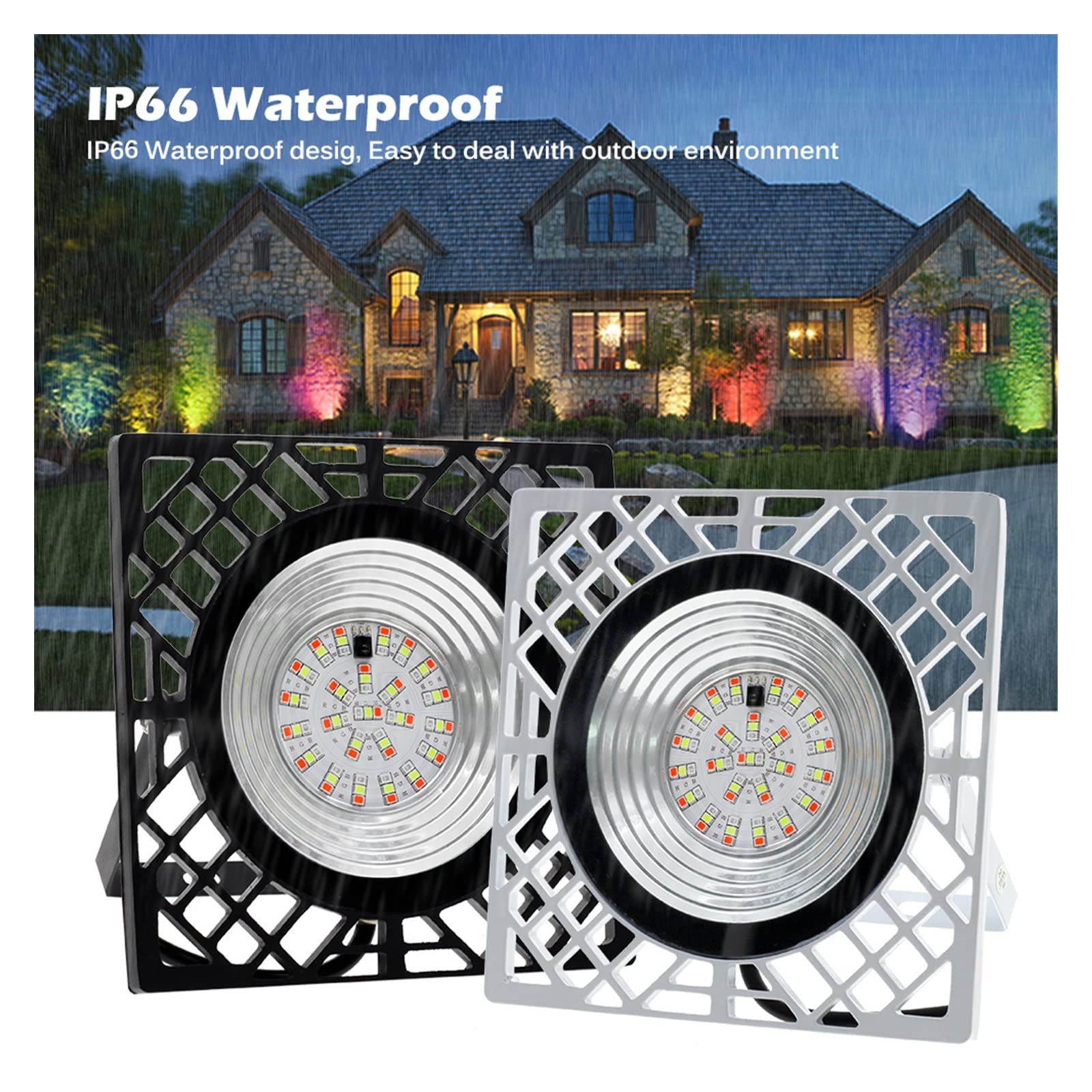 Światło powodziowe LED RGB LED Reflektor z pilotem oświetlenia zewnętrznego IP66 Wodoodporna reflight Projector Streetlight Street Lampa Na zewnątrz wodoodporny(Black - With EU Plug)