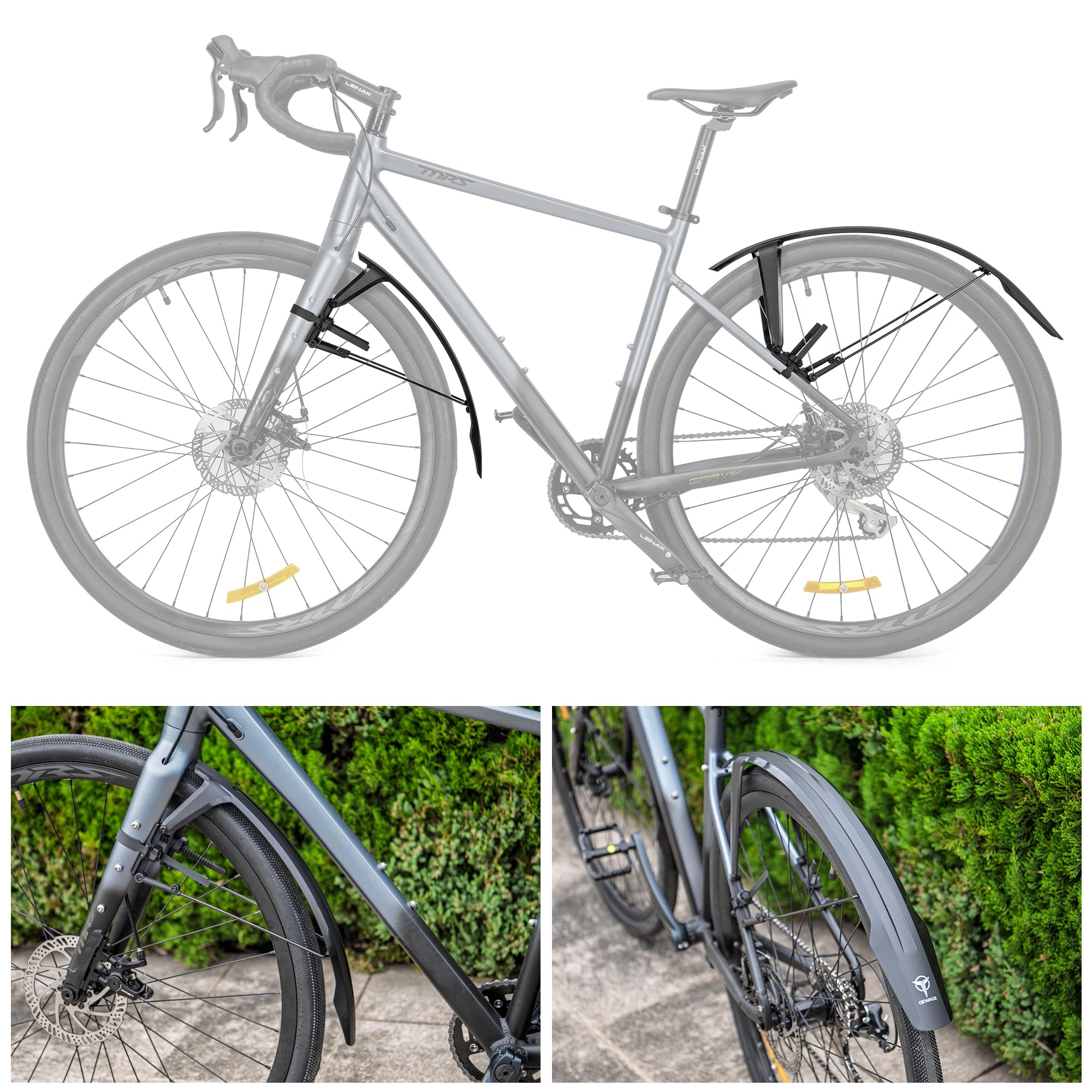 HDNSAUD Lot de garde-boue de vélo de route 700 C - Accessoires pratiques pour vélo de montagne - Noir et argenté - 1 paire