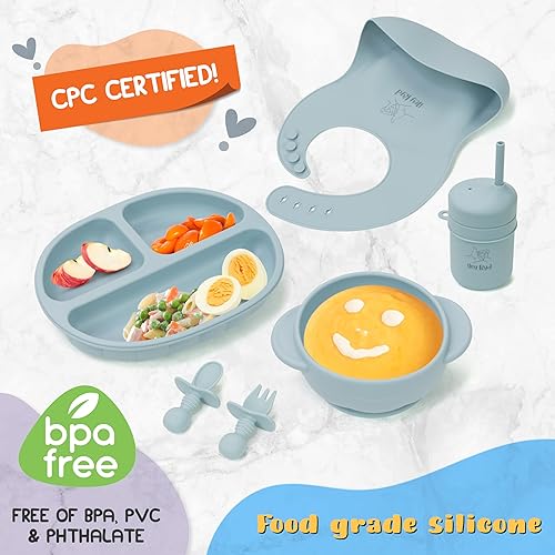 Miniatura 2 de Juego de 8 piezas Baby Essentials de silicona para bebés para el destete LED del bebé. Imprescindible para bebés de 6 meses! Platos para bebés,