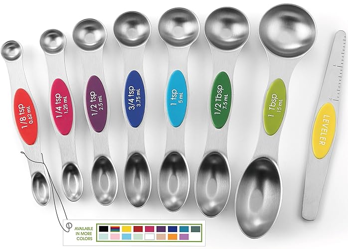 Spring Chef Magnetic Measuring Spoons Set, Dual Sided, Stainless Steel, Fits in Spice Jars, Multi-Color, Set of 8 - Spoons - Multicolor