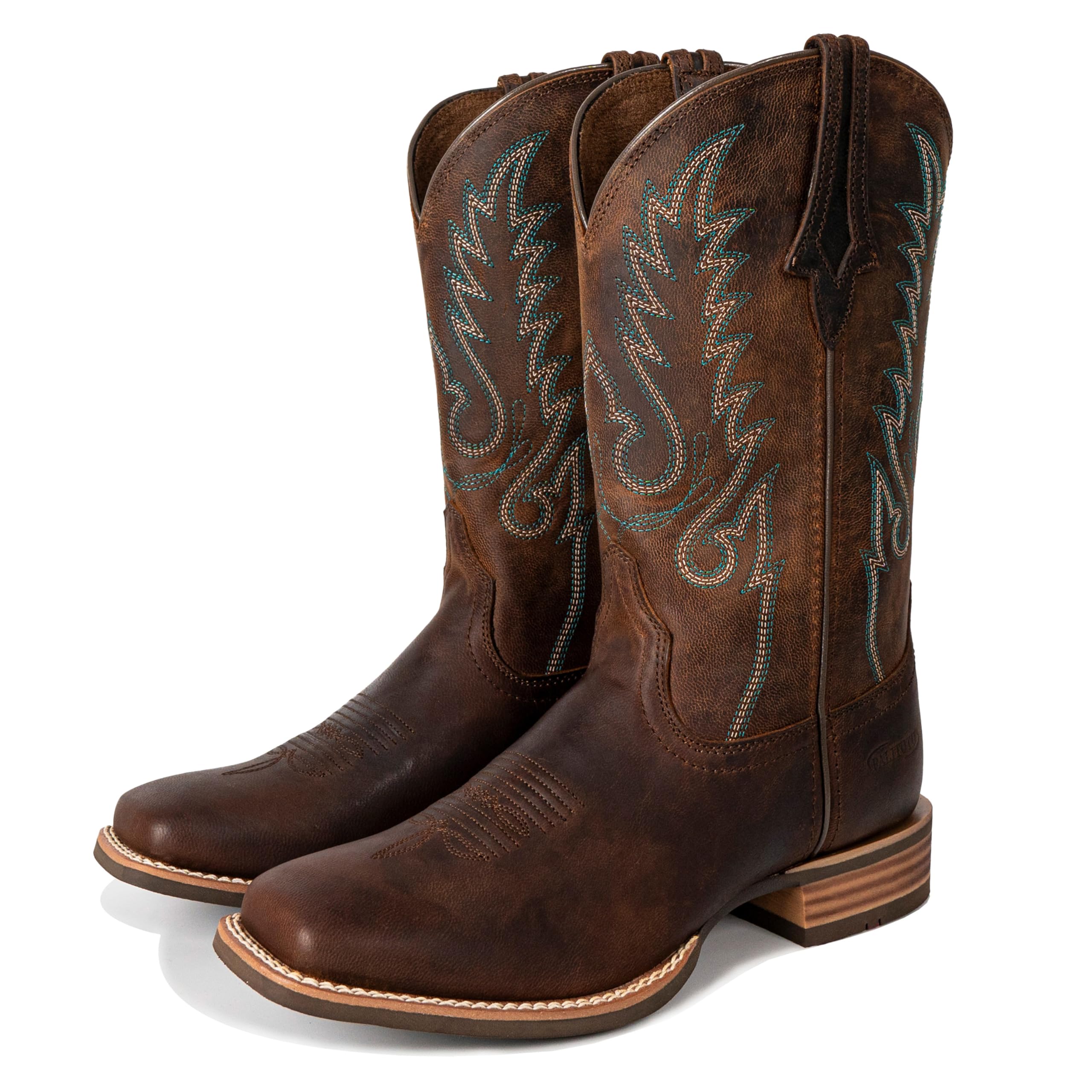 Palitutu Cowboy Boots for Women Full-Grain Sheepskin Western Cowgirl Boots Square Toe Mid-Calf Non-Slip Country Boot