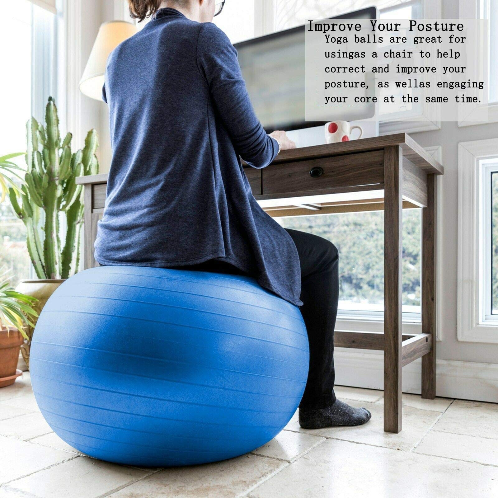 Gymnastikball, Yoga Ball Tragbar Groß Pilates Ball, Sitzball Büro Ergonomisch Anti-Burst Extra Dicker Schweizer Geburtsball, Indoor Workout Fitness Training Stretching Geburt