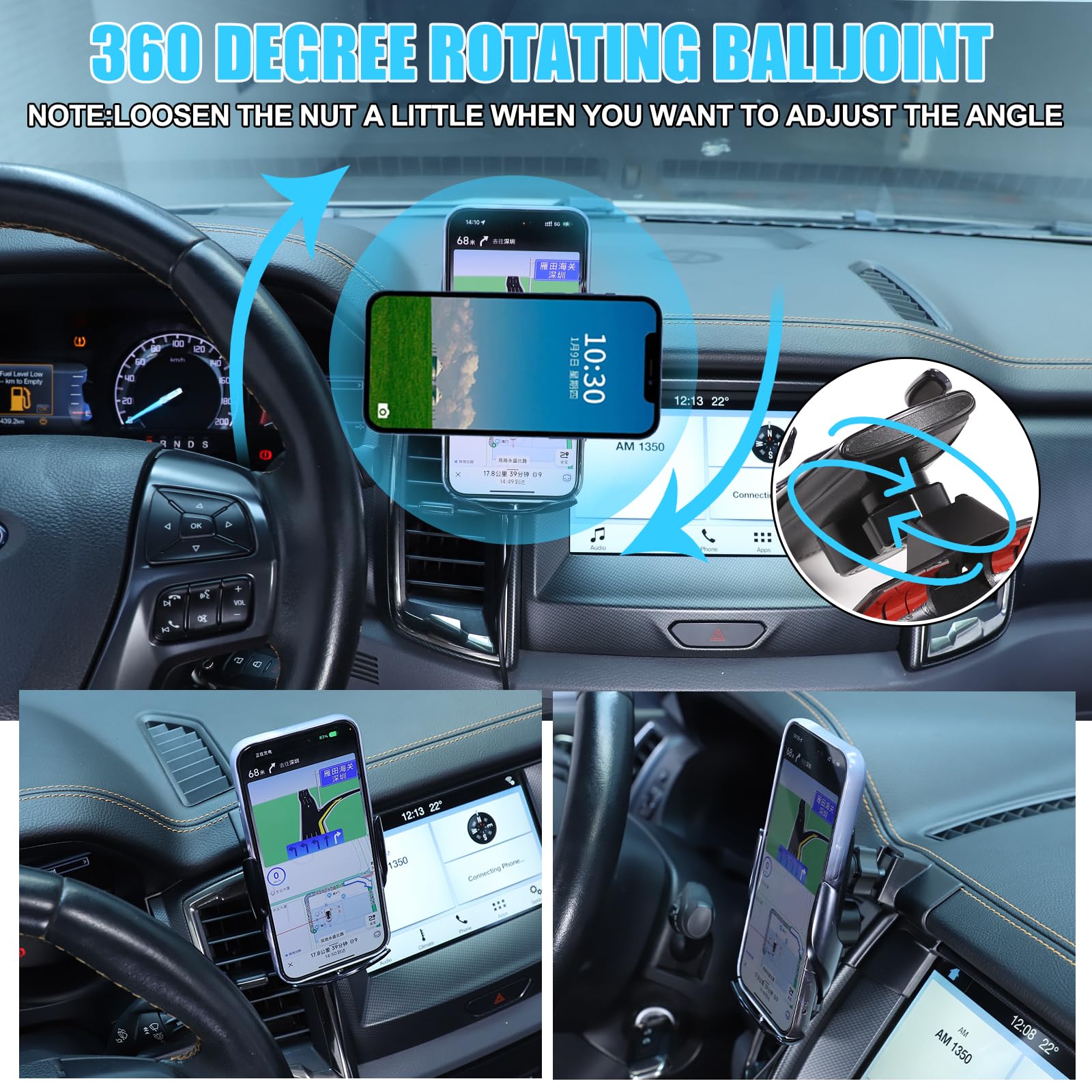METYOUCAR Soporte de teléfono de coche para Ford Ranger 2015-2021, rejilla de ventilación central, soporte fijo giratorio de 360 grados para teléfono móvil para coche, apto para iPhone, Android y