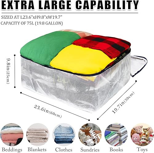 Miniatura 2 de Bolsas de almacenamiento transparentes con cremallera, capacidad extra grande de 75 L, armario, organizador de almacenamiento debajo de la cama para