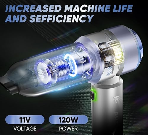 Miniatura 4 de Aspiradora inalámbrica de mano para automóvil, mini limpiador 3 en 1 de 15000 PA, motor sin escobillas de alta potencia de 120 W, aspiradoras de