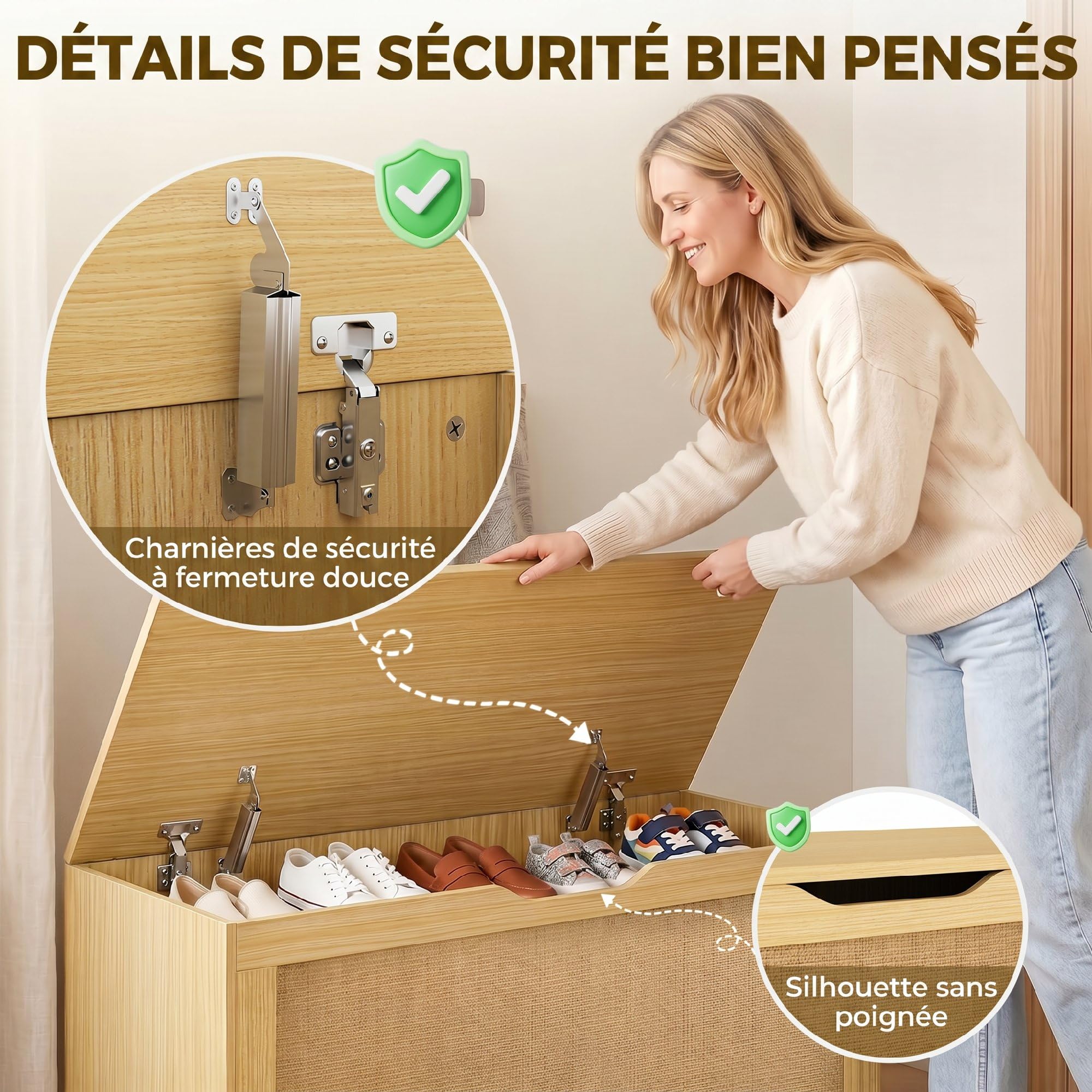 HOMCOM Coffre de Rangement en Rotin 136L Banc Coffre 100x40x45 cm Chêne