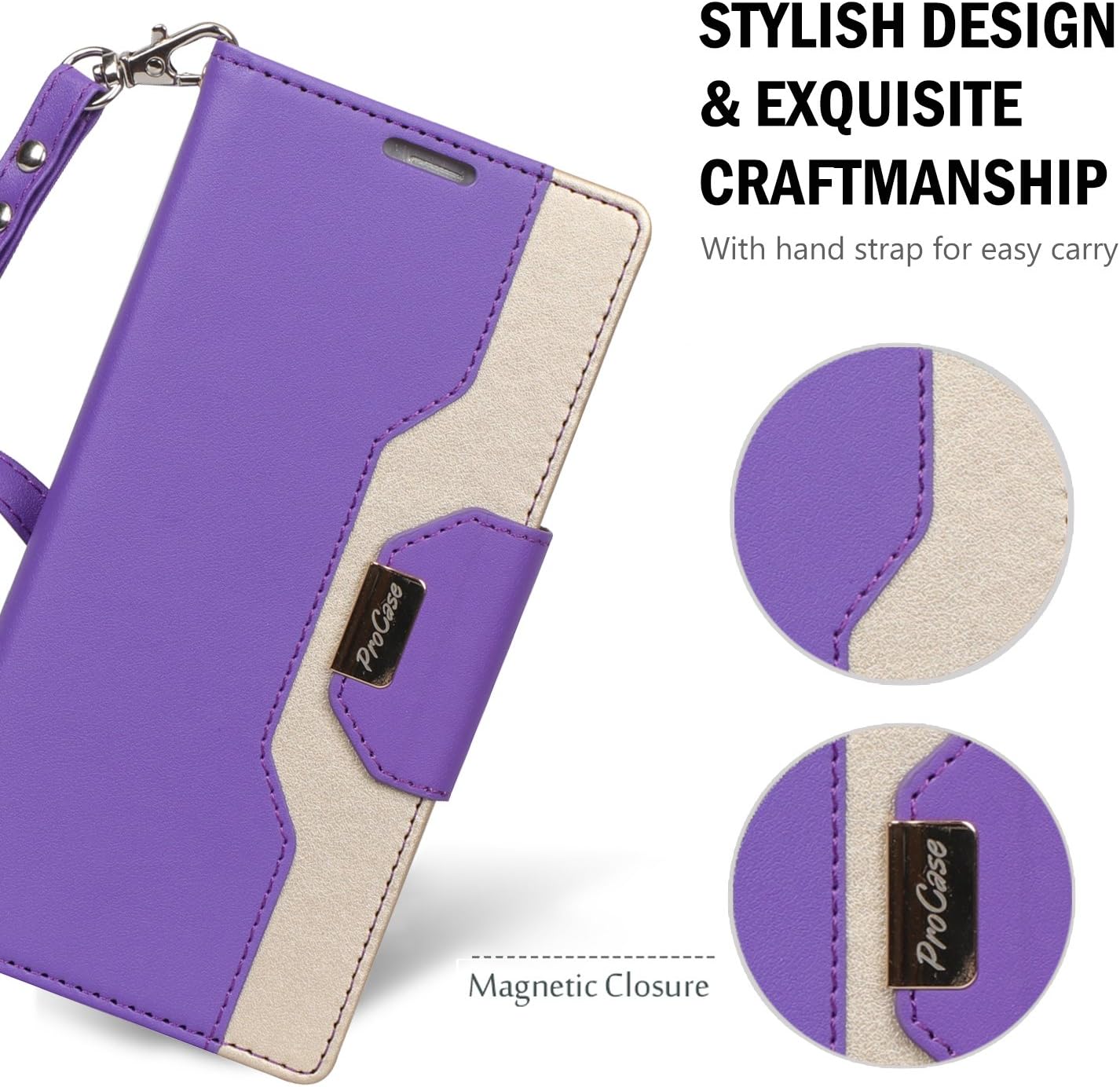 ProCase Galaxy Note 9 Wallet Case, Flip Kickstand Case with Card Slots Mirror Wristlet, Folding Stand Protective Cover for Galaxy Note 9 2018 -Purple