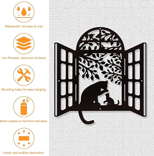 Miniatura 3 de NBEADS Decoración de pared de metal para ventana de gatos, decoración negra para colgar en la pared, arte de pared silueta para el hogar,