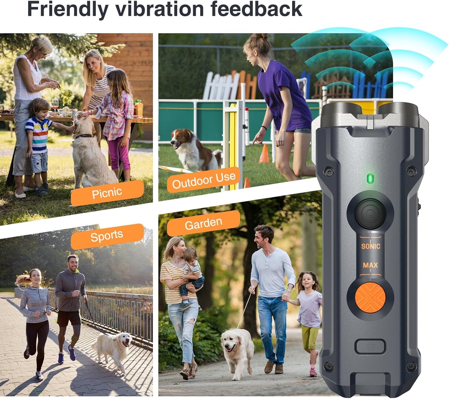 Antibell für Hunde, Ultraschall Anti Bell Gerät ​Bellenstopper Hund, Ultraschall-Anti-Bellgerät Hundebellen-Abschreckmittel Hunderindenstopper für Kleine Große Hunde Innen Außenbereich Antibellrorange