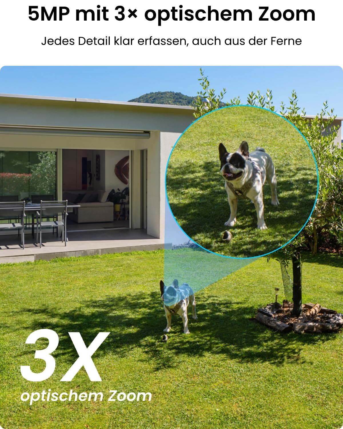Reolink 5MP PTZ Überwachungskamera Aussen WLAN, 3X Optischer Zoom, 2,4/5GHz WLAN Kamera Outdoor mit Automatischer Verfolgung, Personen-/Fahrzeugerkennung, Vollfarb-Nachtsicht, E1 Outdoor Schwarz