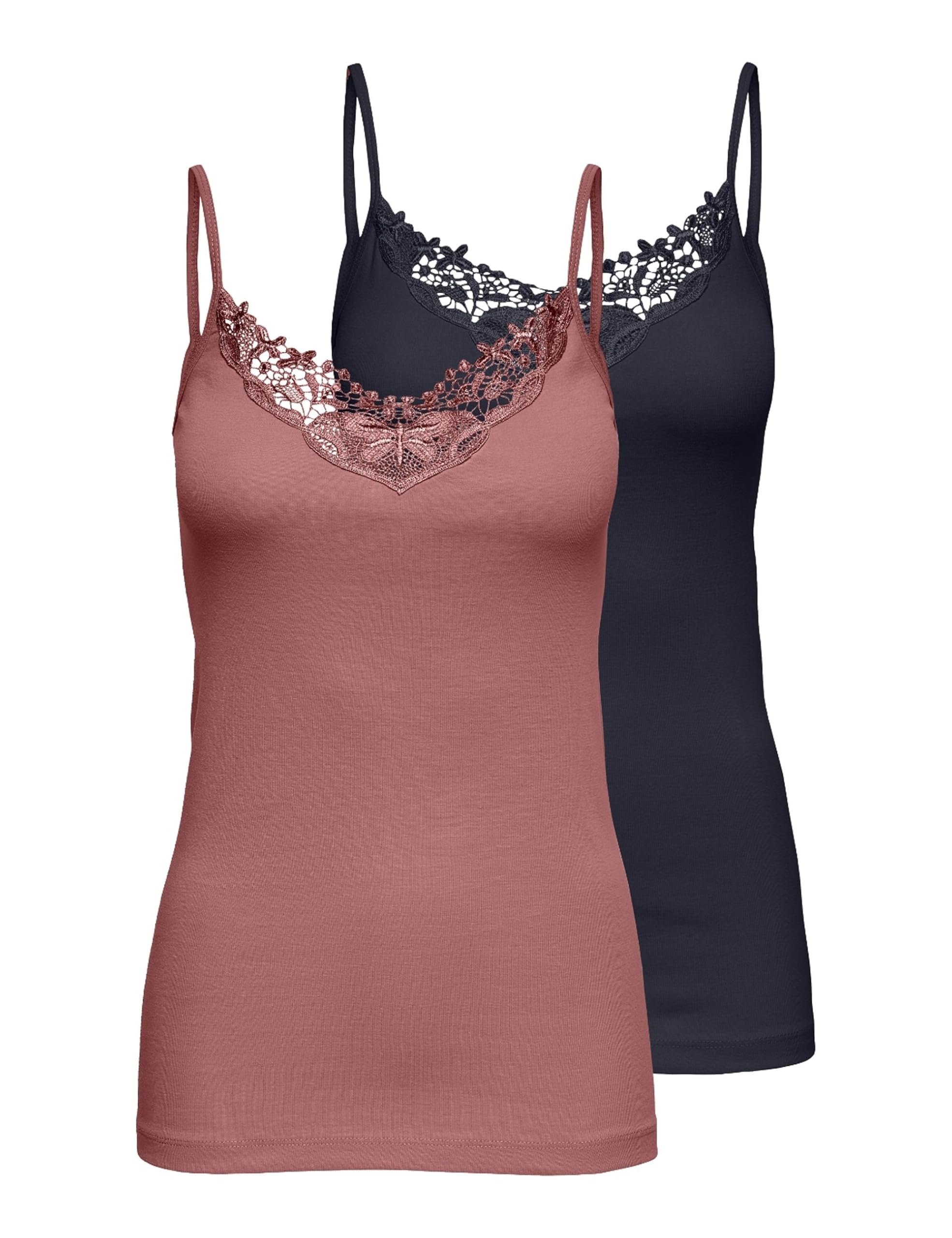 ONLY Women's Kira Lace Singlet 2 Pack Vest, Blue (Night Sky Pack: Night Sky/ Withered Rose), S UK