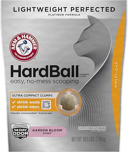 ARM & HAMMER Hardball - Arena ligera para gatos multigatos, fácil de recoger sin ensuciar, arena para gatos aglutinante, bolsa de 16.5 libras, aroma