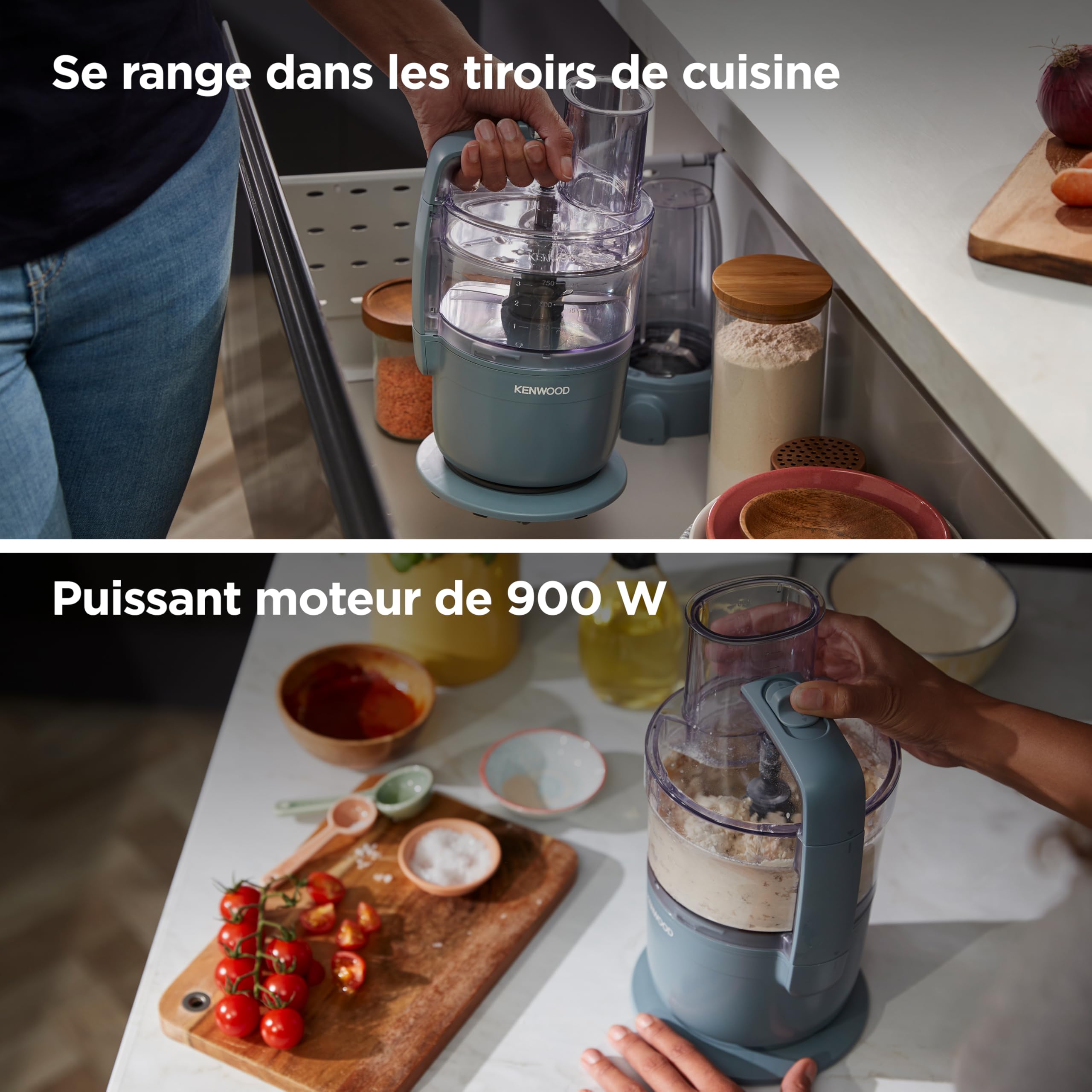 Kenwood MultiPro Compact - Processeur alimentaire avec Express Serve, lame en acier inoxydable, disques pour couper et râper, récipient de 600 ml, fonction Pulse, bleu tempête (FDP23.380GY)