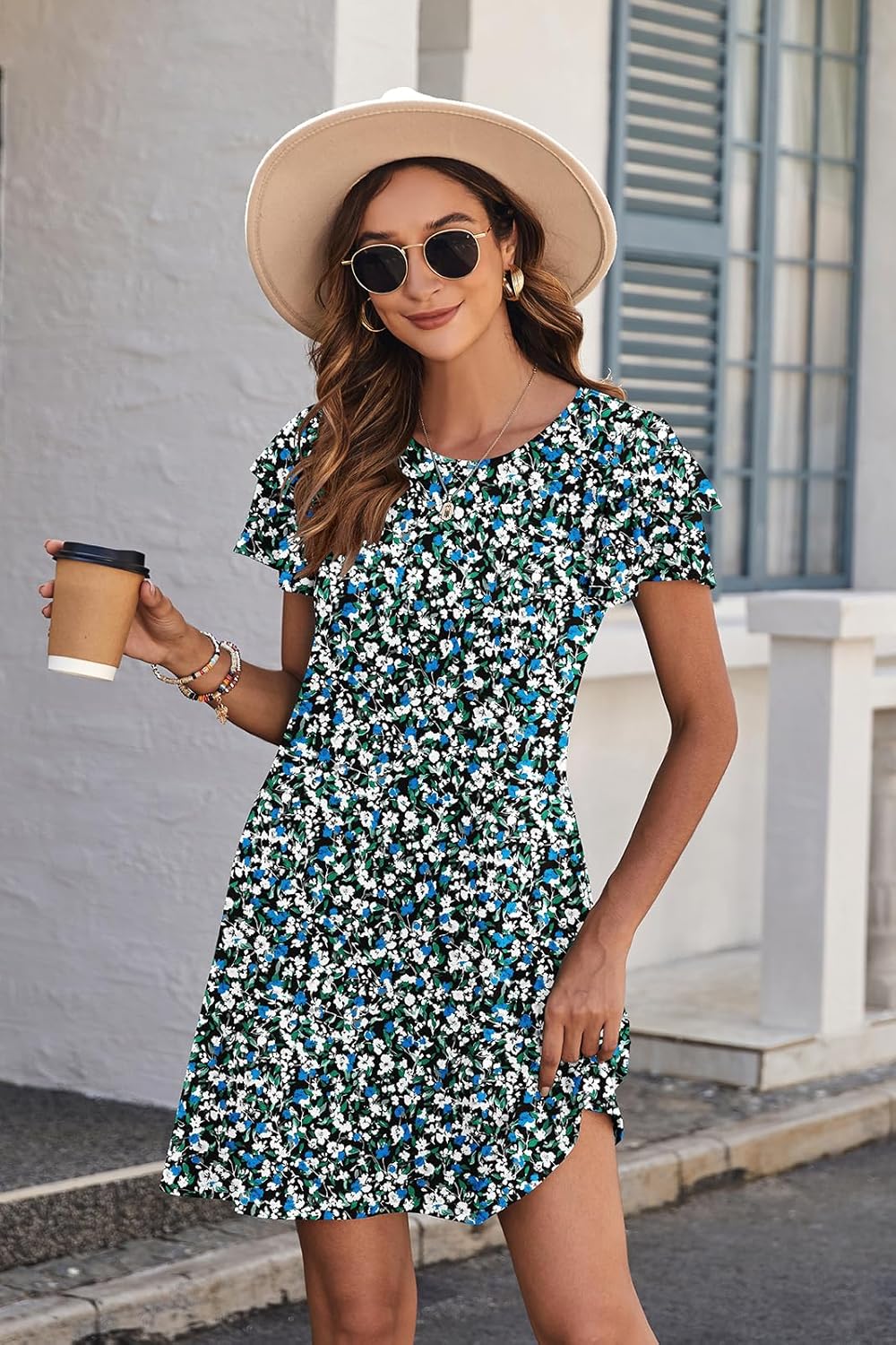 Hount Women's Summer Dresses 2026 Ruffle Sleeve Sundresses Casual Beach Mini Dresses with Pockets - Image 4