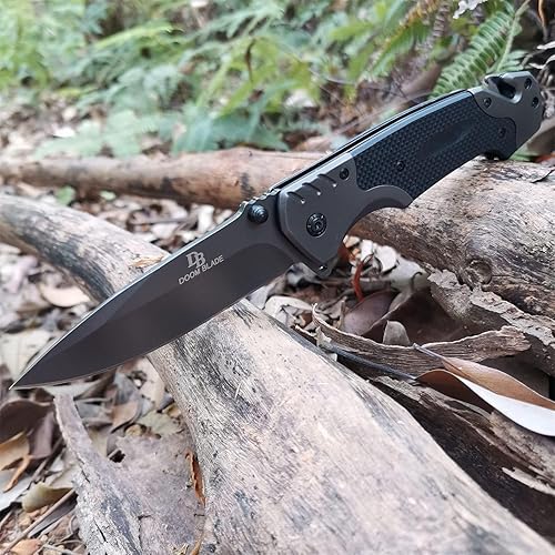 DOOM BLADE 8Cr13Mov - Cuchillo plegable 440C con clip, cuchillo táctico para pesca, caza, senderismo, supervivencia, regalo para hombres y mujeres