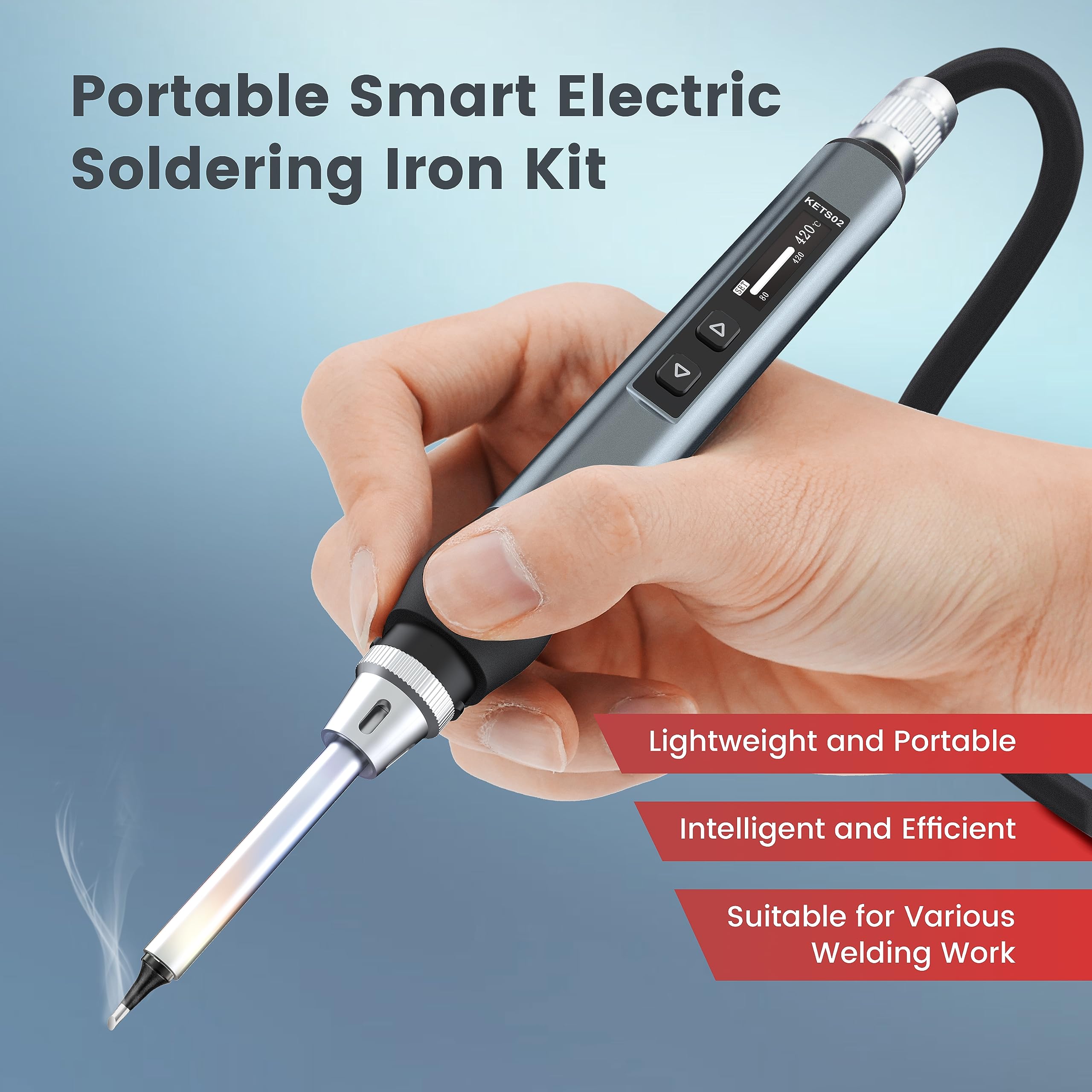 KAIWEETS Lutownica USB C 65 W, aluminium, regulacja temperatury 80-420°C, przenośna lutownica z inteligentnym ekranem cyfrowym, ładowarka GaN 65 W, kabel USB C i 5 końcówek lutowniczych