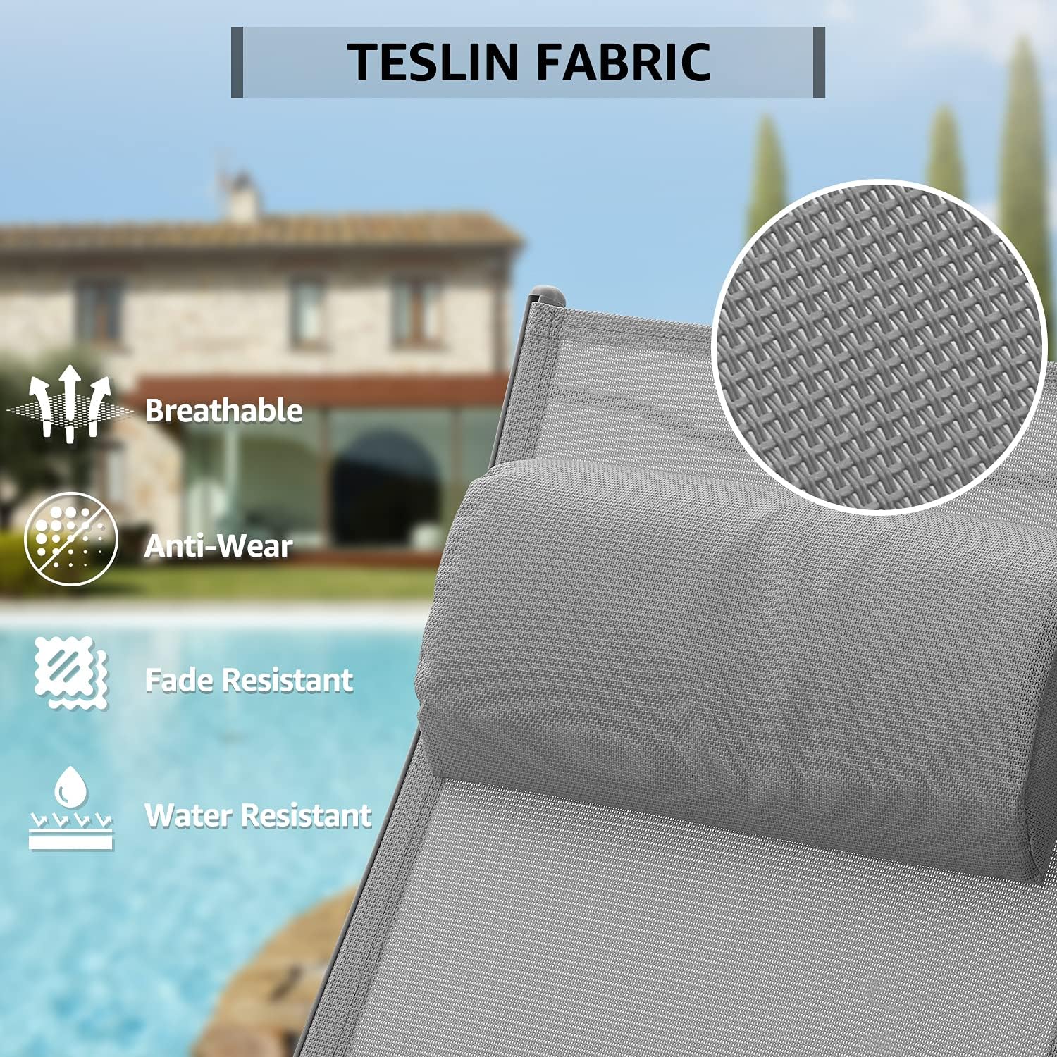 Outdoor Patio 2-Pack Lounge Chairs Adjustable Steel Chaise Lounges for All Weather Grey : Patio, Lawn & Garden