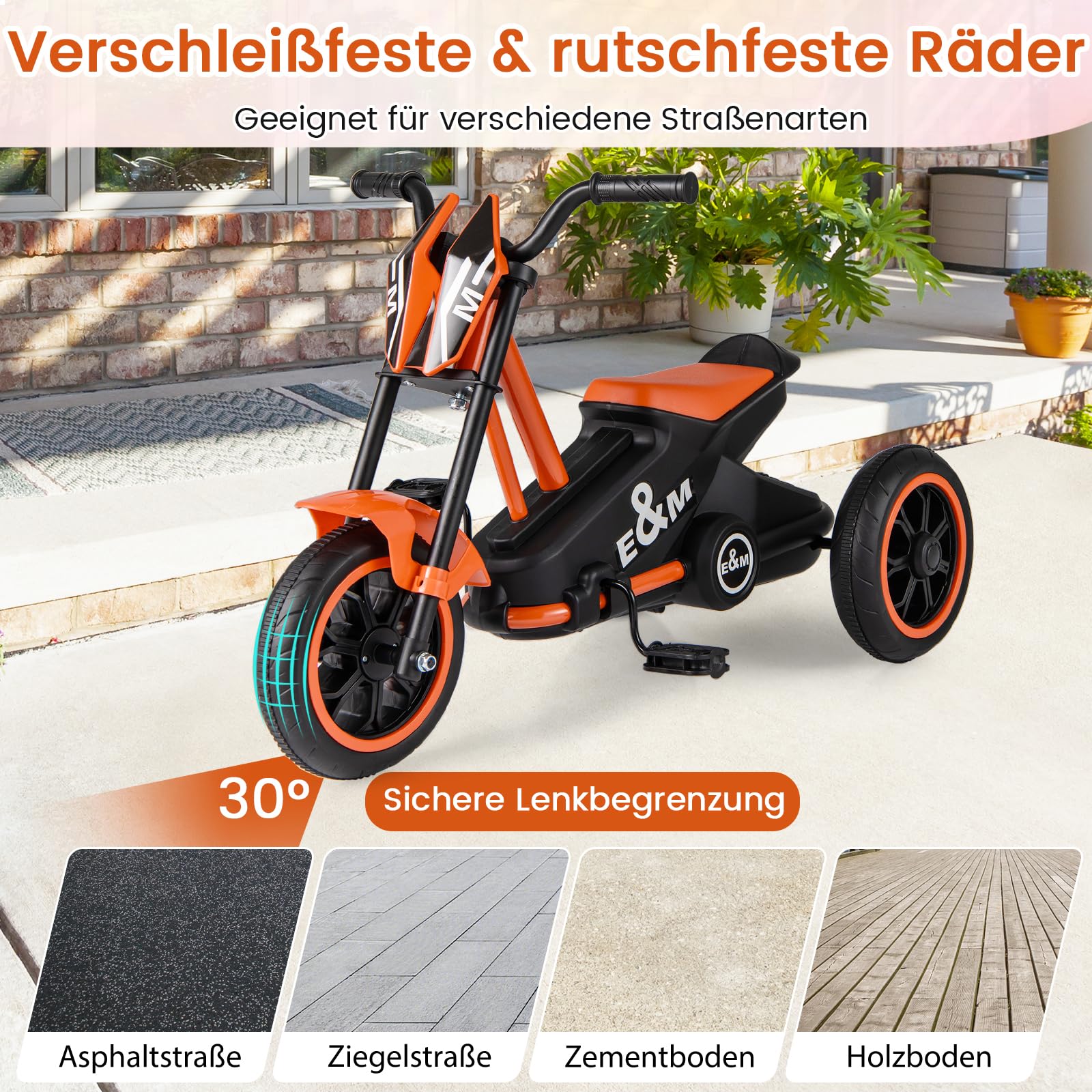 GOPLUS Kinder Dreirad, Kinderdreirad mit 3 Rädern, rutschfeste Pedale & Lenkbegrenzung, Kleinkinderfahrräder mit Vorwärts-/Rückwärtsfahrfunktion, für Kinder ab 3 Jahren (Orange)