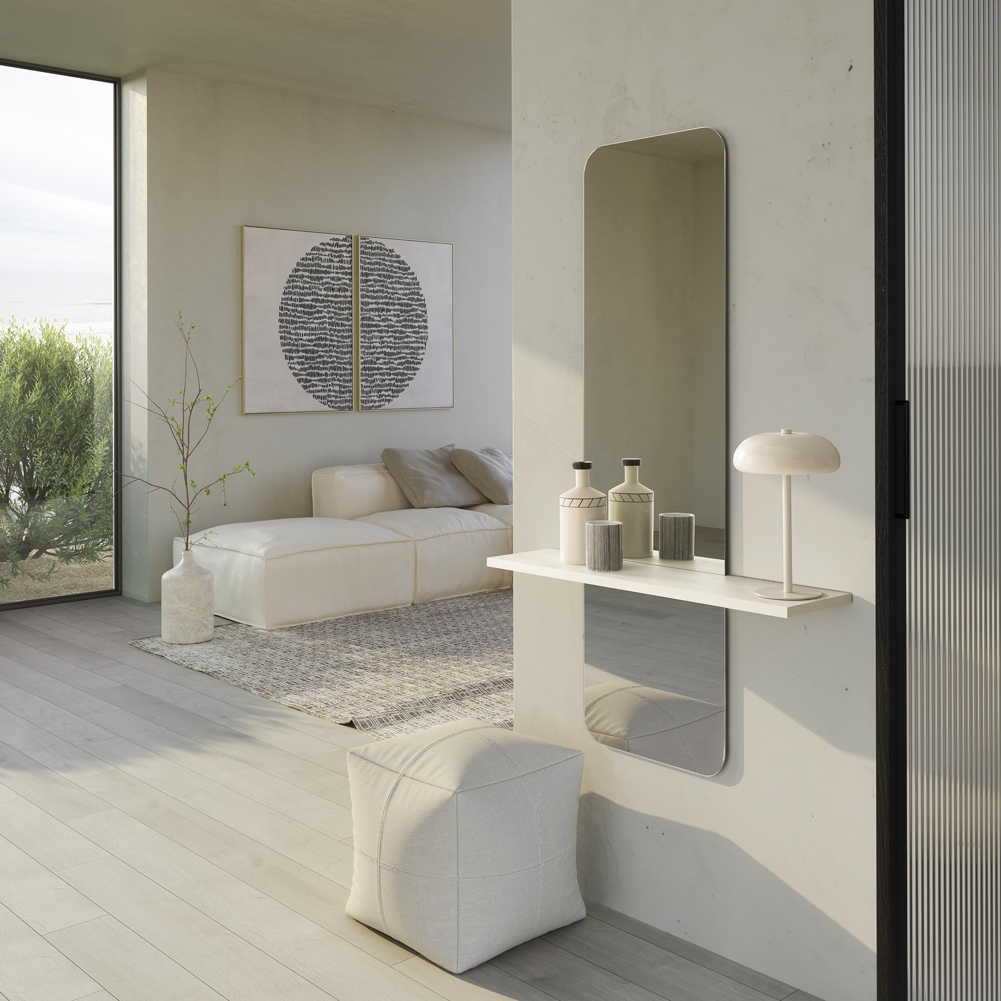 ARHome Specchiera Sagomata con Mensola Modern, 130 x 80 x 19 cm, Bianco Frassinato (Prodotto in Italia)