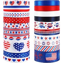 AUGSUN 20 Rolls 4th of July Ribbon, Patriotic American Flag Ribbon Red White and Blue Ribbon 40 Yards Grosgrain Ribbon for DIY Crafts Gift Wrapping Party Decor
