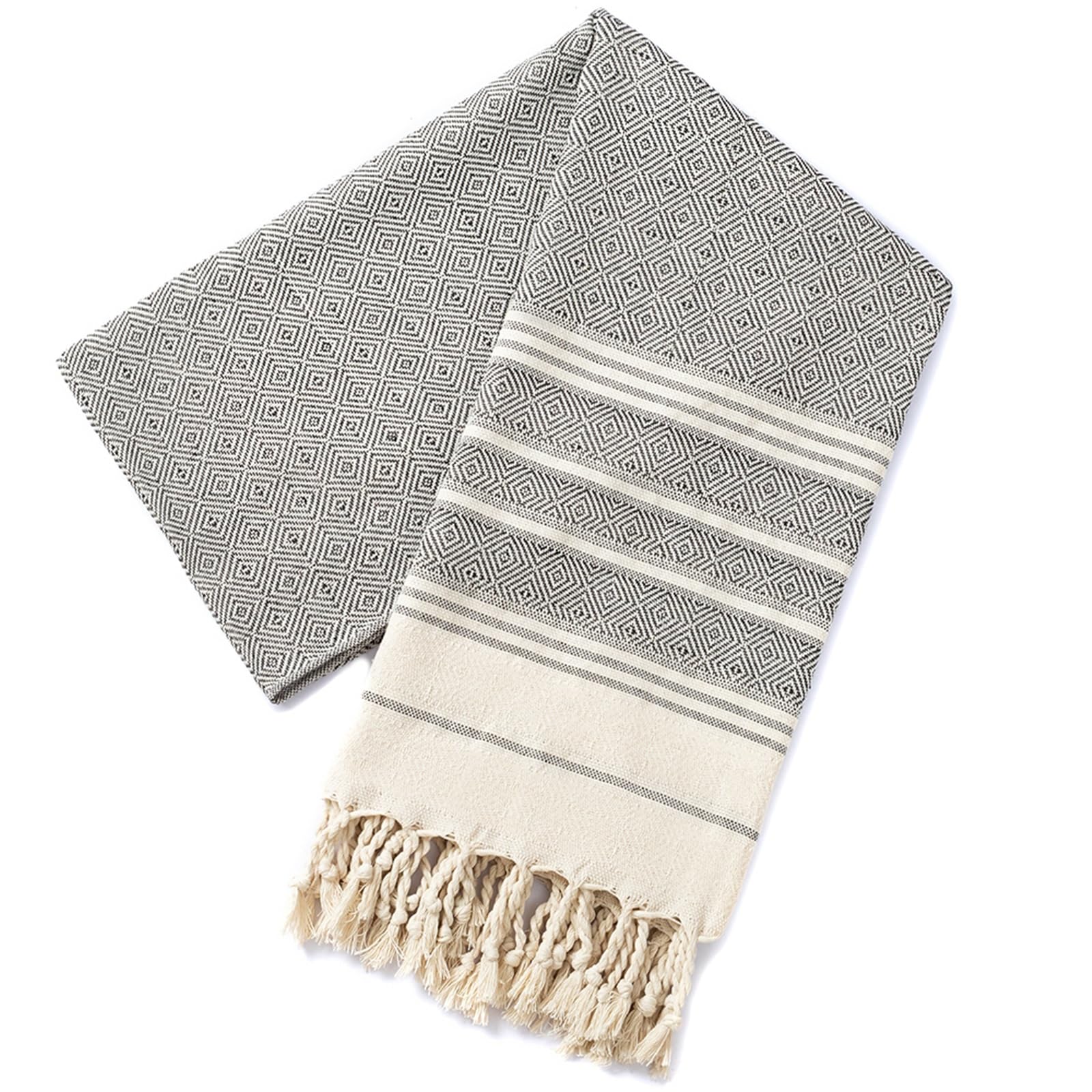 GMEqfhpOPS Cotton Turkish Beach Towel 100 * 180CM Diamond Grid Sports And Fitness Tassel Bath Towel Kitchen Towel Soft Absorbent Quick Dr Towels Bath(Black)