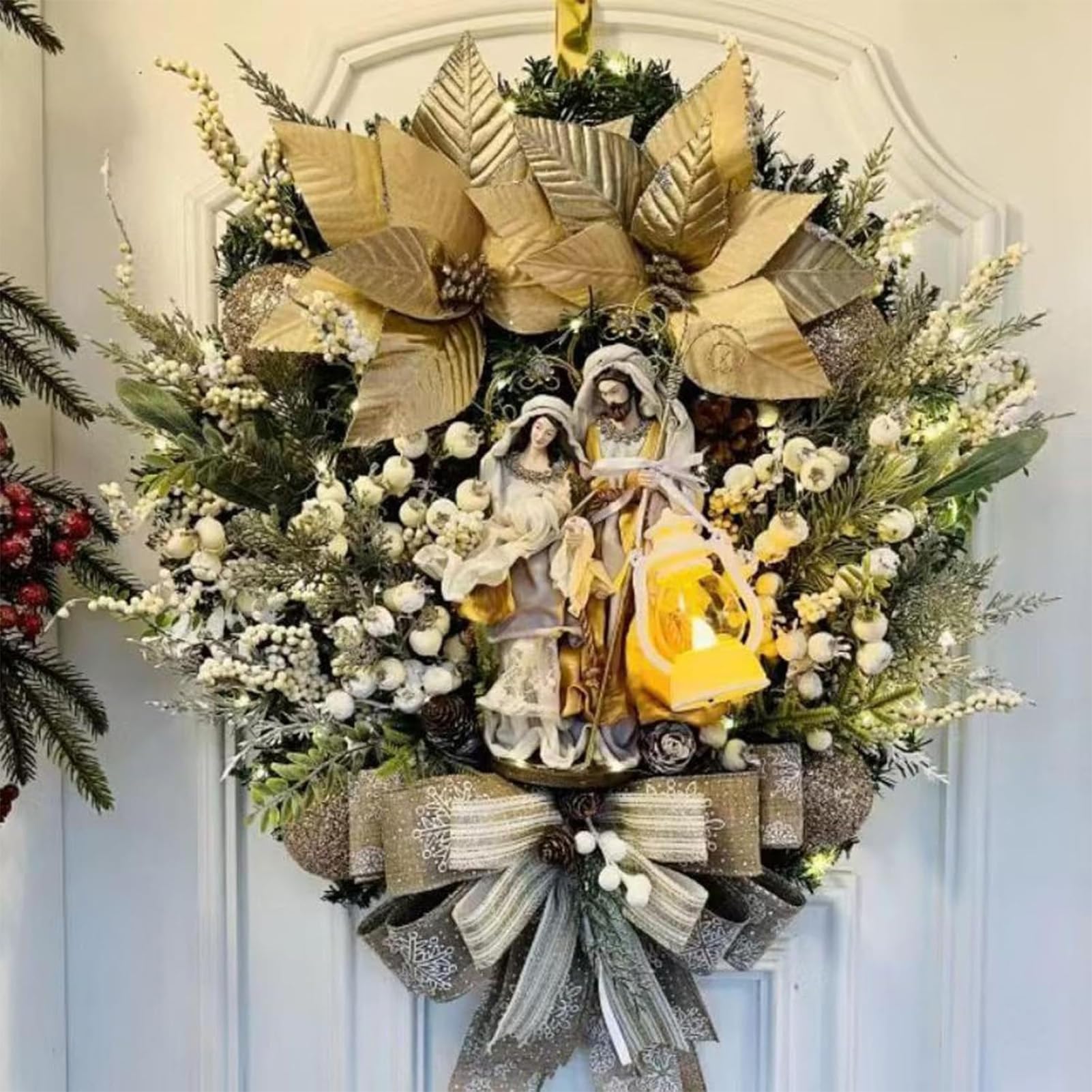 Couronne De Noël pour Porte Décoration De Couronne Lumineuse De Fête | Ornement De Fenêtre De Fête Pour Extérieur Intérieur Cheminée Manteau Porche Fenêtre Porte Table Soirée Noël