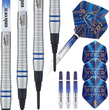Unicorn Soft Tip Darts Set | Gary Anderson Phase 3, 5, 6 World Champion | Natural Tungsten Barrels & Epic Tips| Presentation Packaging | 18g or 20g