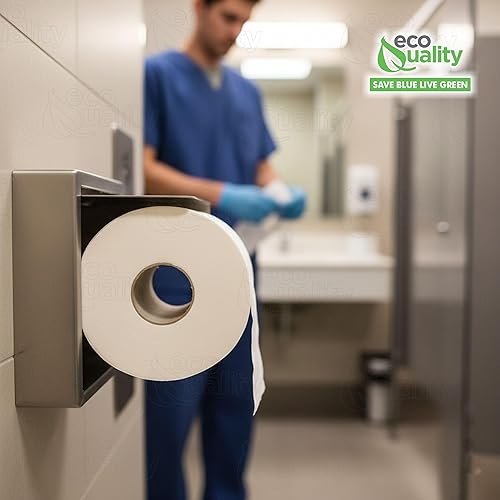 Miniatura 6 de EcoQuality Paquete de 2 rollos de papel higiénico de baño de 2 capas de 9 pulgadas de diámetro, blanco, 1000 pies por rollo, dispensador de papel